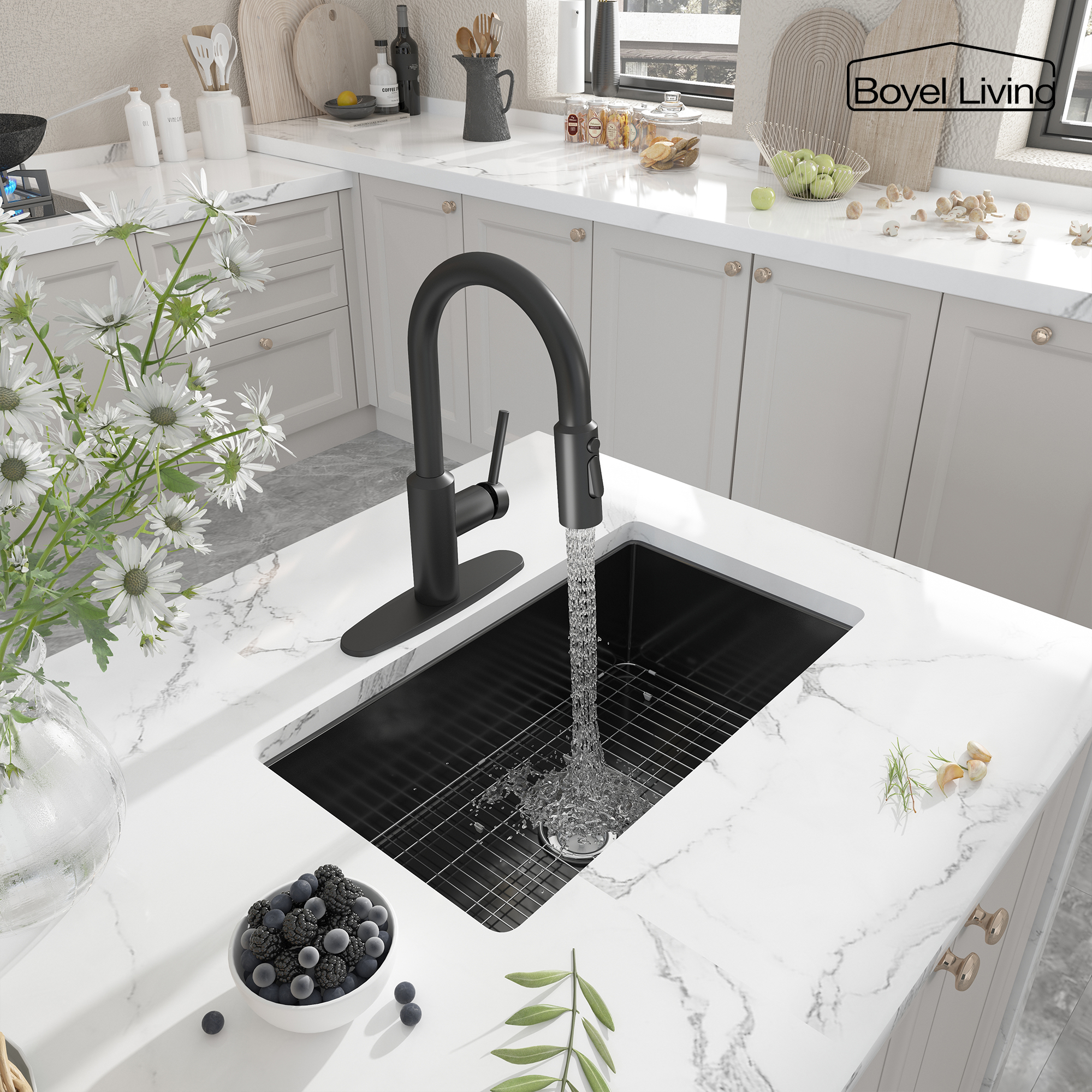 Boyel Living Single Handle Pull Down Sprayer Kitchen Faucet with 3-Spray Patterns