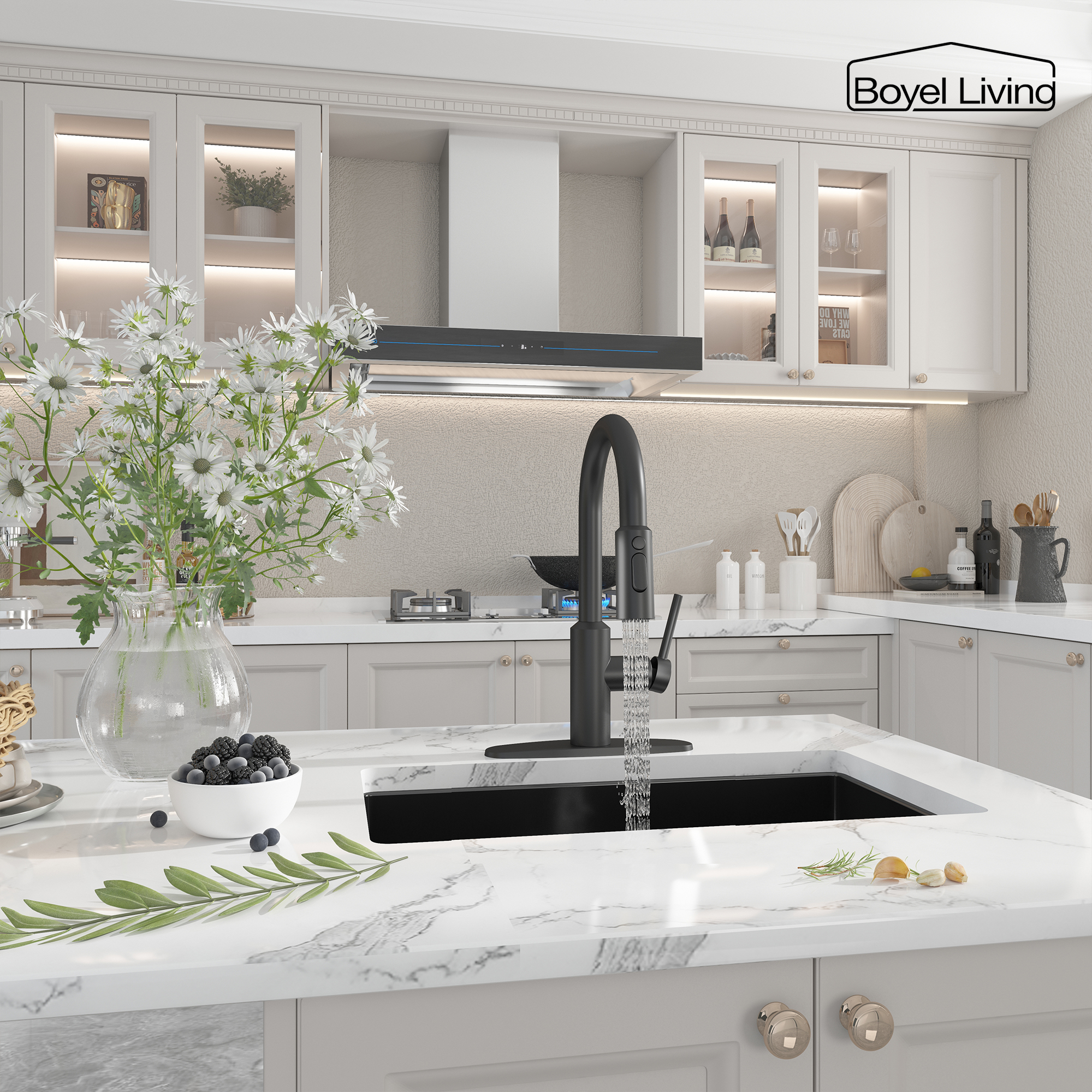 Boyel Living Single Handle Pull Down Sprayer Kitchen Faucet with 3-Spray Patterns