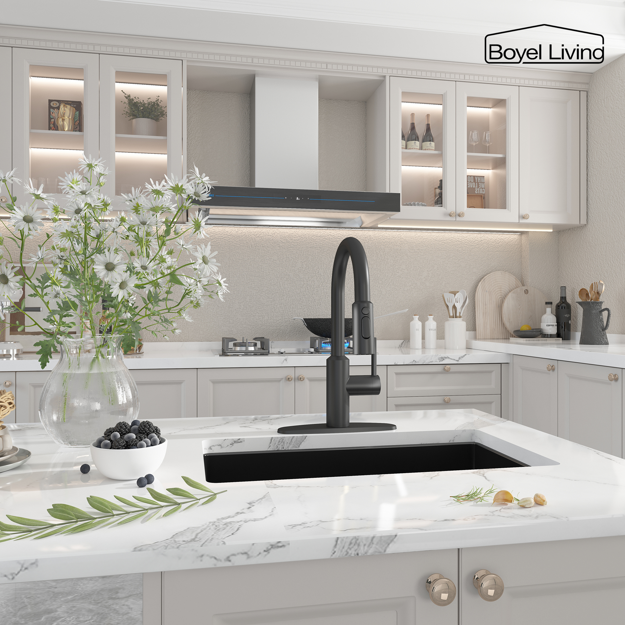 Boyel Living Single Handle Pull Down Sprayer Kitchen Faucet with 3-Spray Patterns