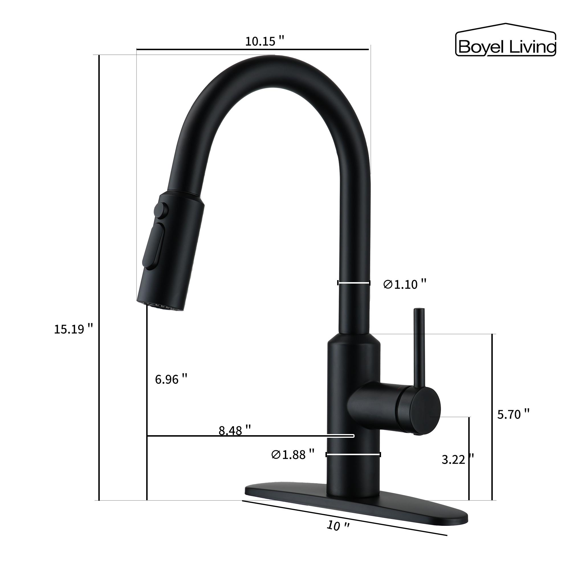Boyel Living Single Handle Pull Down Sprayer Kitchen Faucet with 3-Spray Patterns