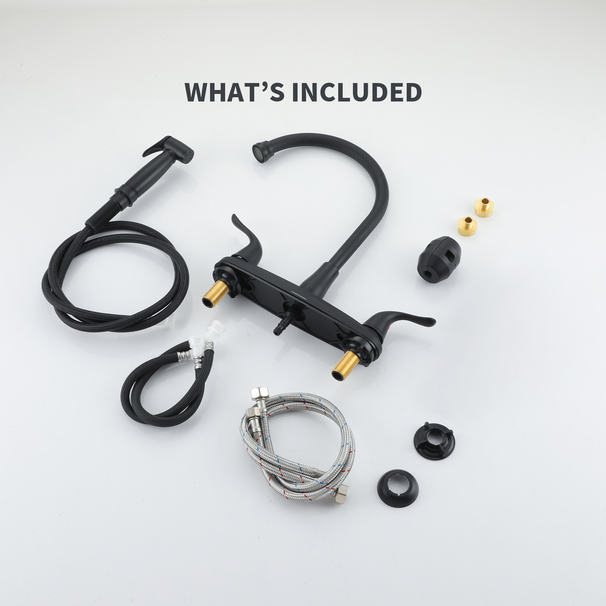 Double Handle Standard Kitchen Faucet with Side Sprayer in Matte Black