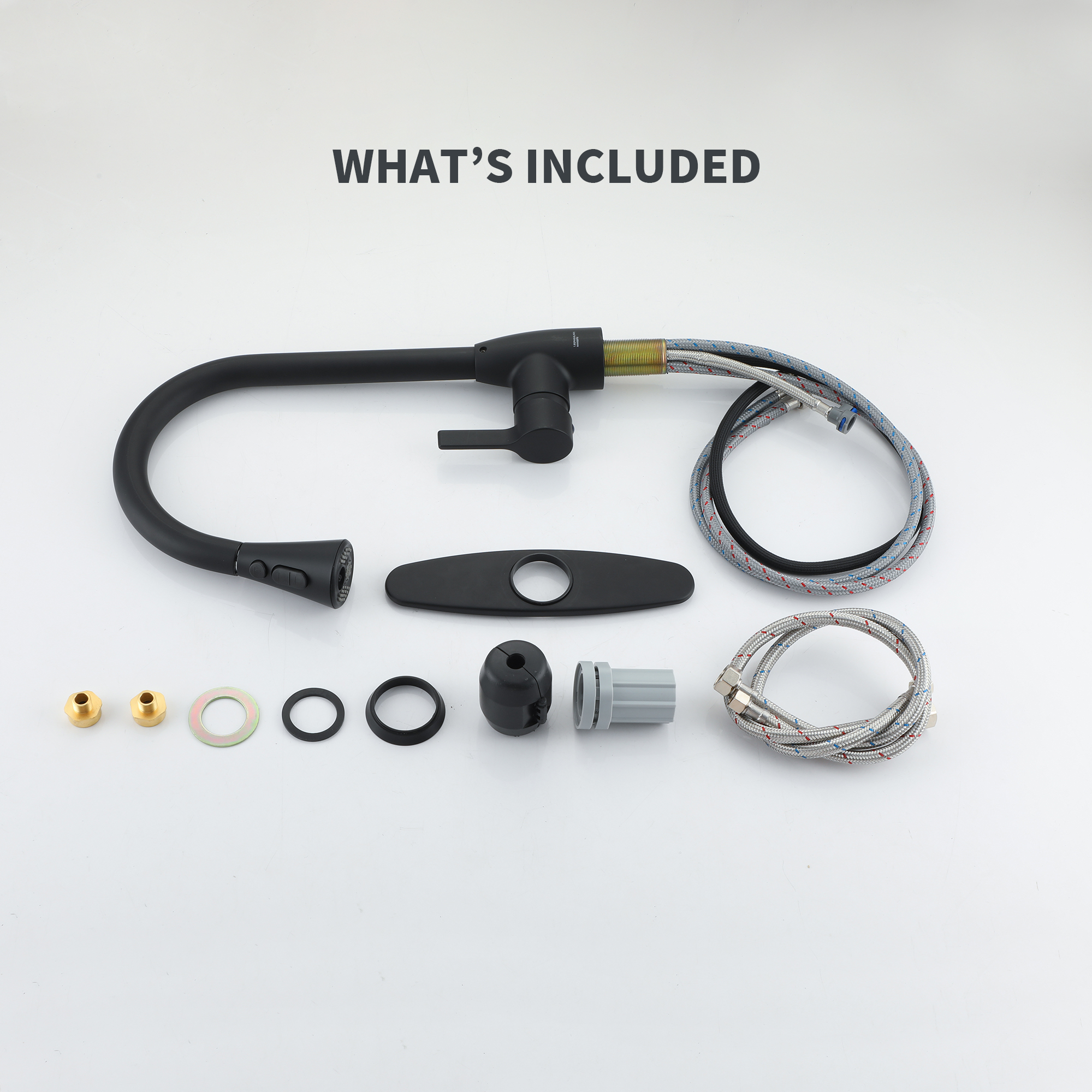 Single Handle Pull Down Sprayer Kitchen Faucet with Three Functions Spray Head in Matte Black