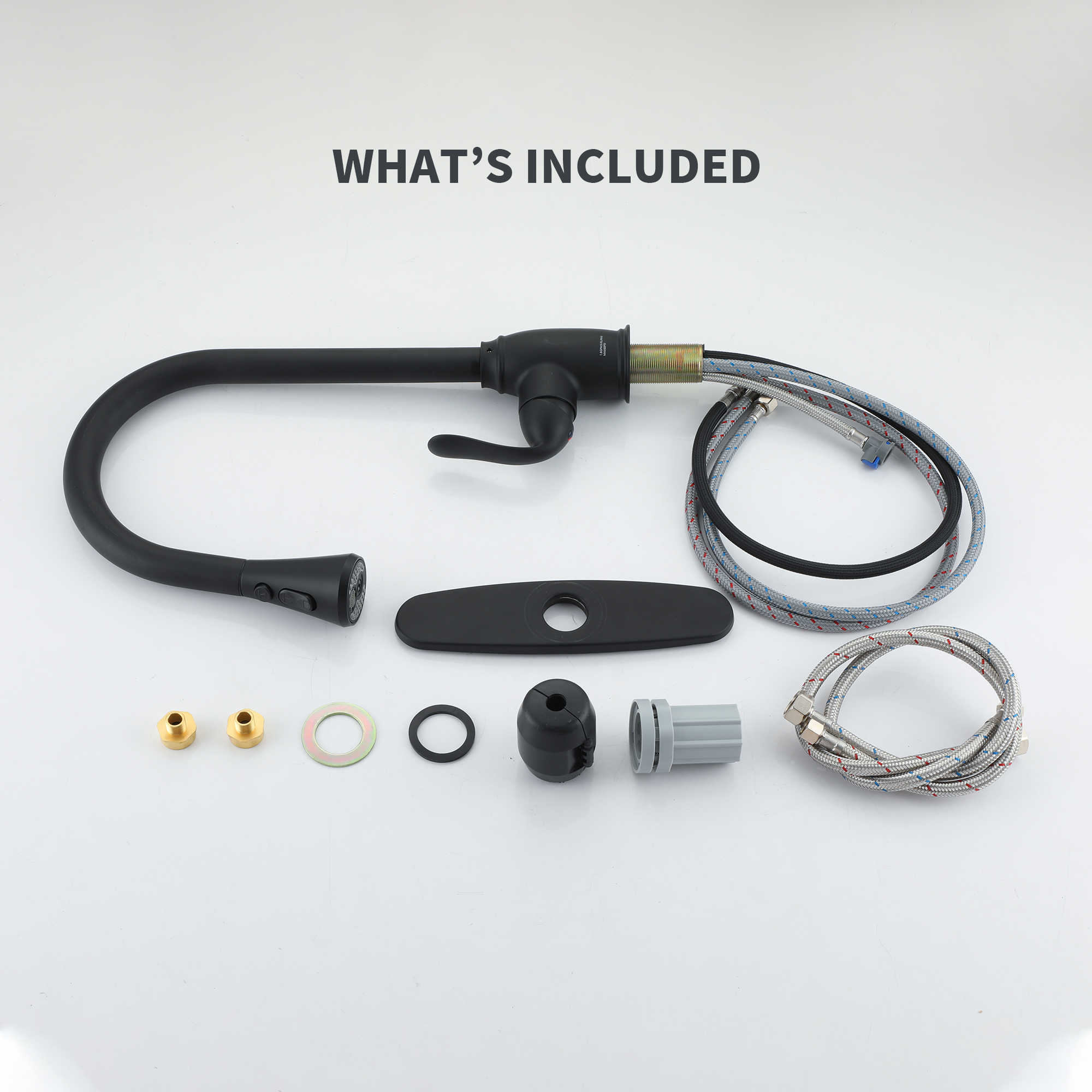 Single Handle Pull Down Sprayer Kitchen Faucet with Three Functions Spray Head in Matte Black