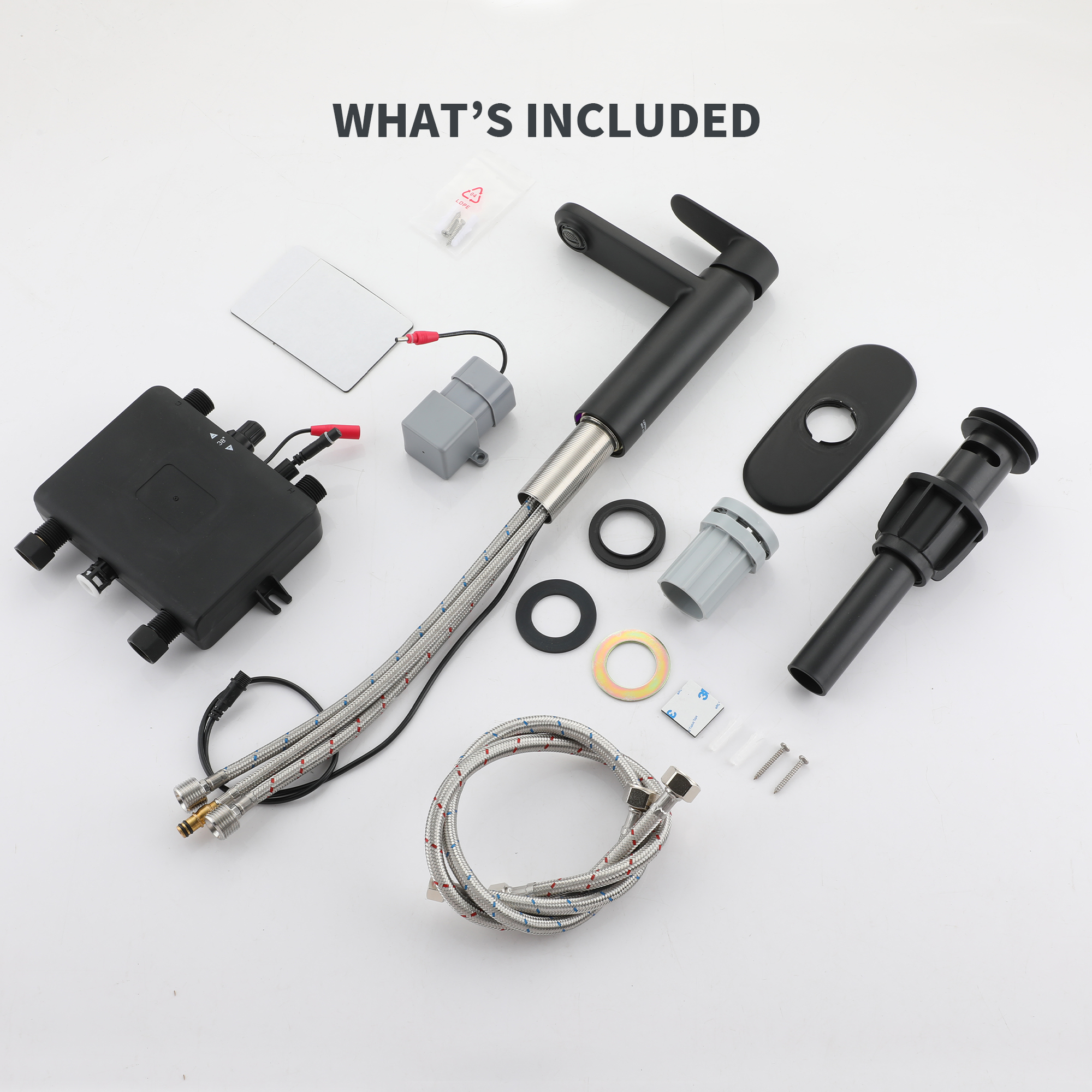 Automatic Sensor Touchless Bathroom Sink Faucet with Pop-up Drain in Matte Black