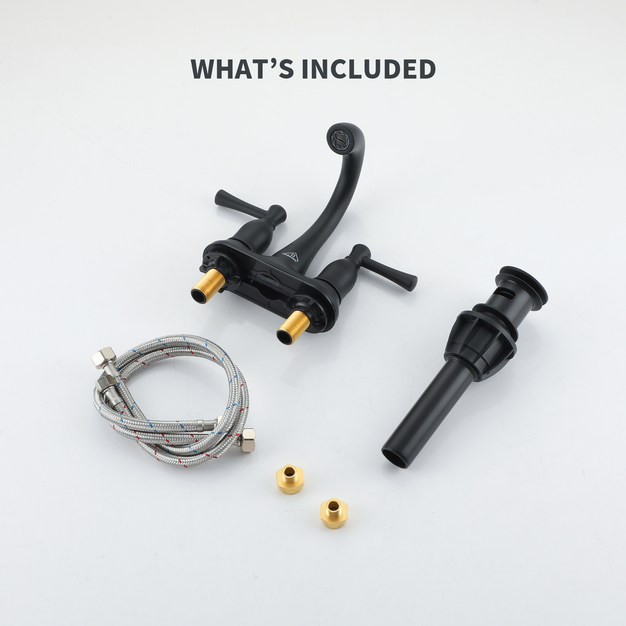 4 in. Center Set Double Handle 3 holes Bathroom Sink Faucet with Pop-up Drain in Matte Black
