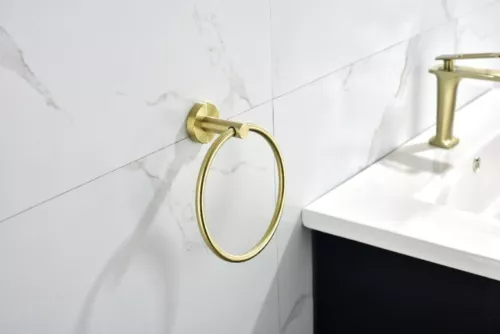  6-Piece Bath Hardware Set with Towel Rail, Paper Towel Rack, Towel Ring and Hook in Brushed Nickel/Brushed Gold