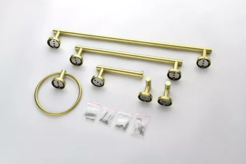  6-Piece Bath Hardware Set with Towel Rail, Paper Towel Rack, Towel Ring and Hook in Brushed Nickel/Brushed Gold