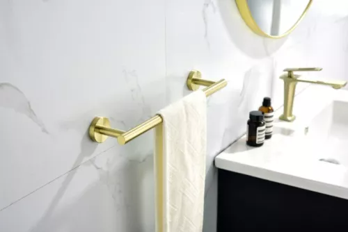  6-Piece Bath Hardware Set with Towel Rail, Paper Towel Rack, Towel Ring and Hook in Brushed Nickel/Brushed Gold