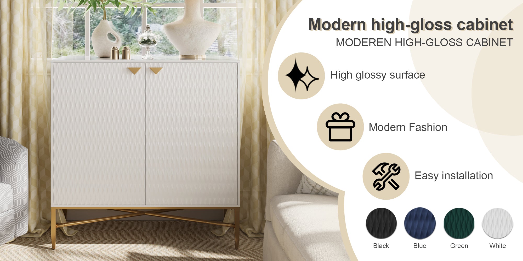 32.8 in. H 2 Door White Locker Accent Storage Cabinet with X-Shaped Hardware Stand