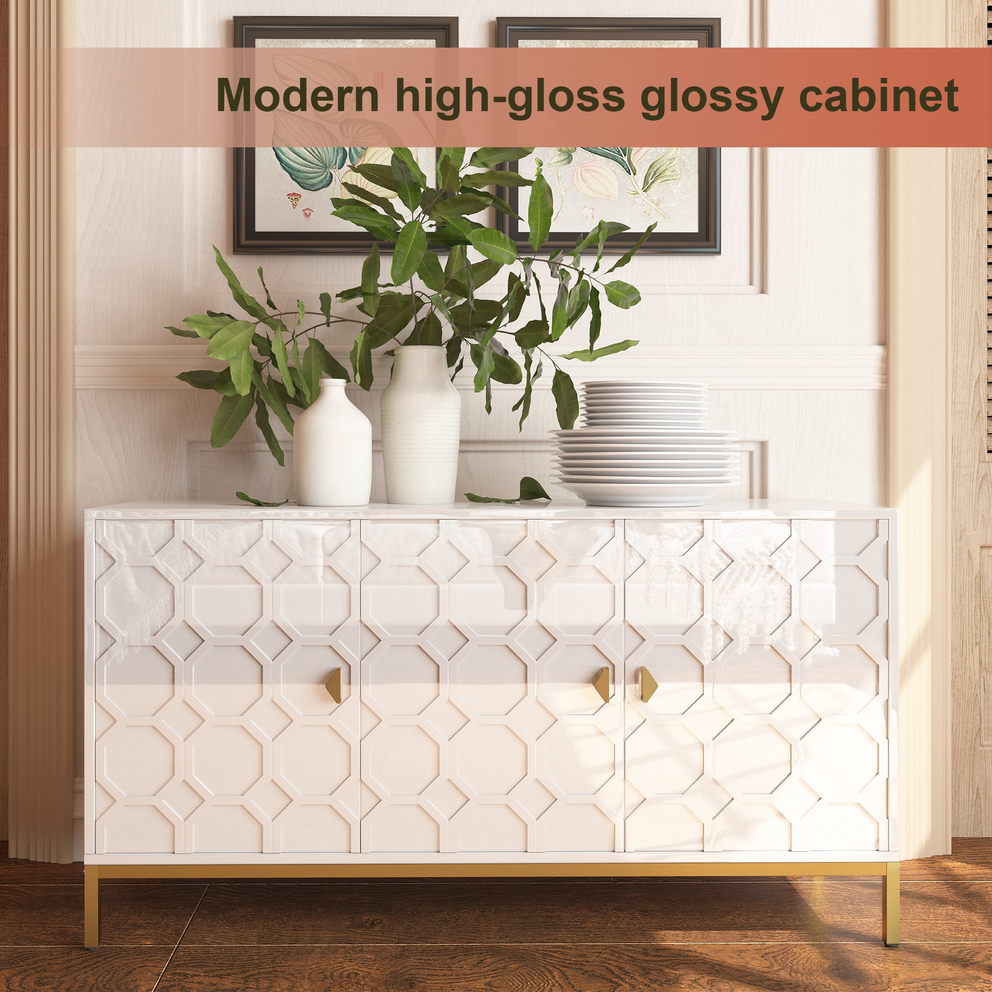 Modern Accent Cabinet, 2 Door Storage Cabinet Wood with Adjustable Shelf, Vintage Wooden Cabinet for Living Room Hallway Home Office