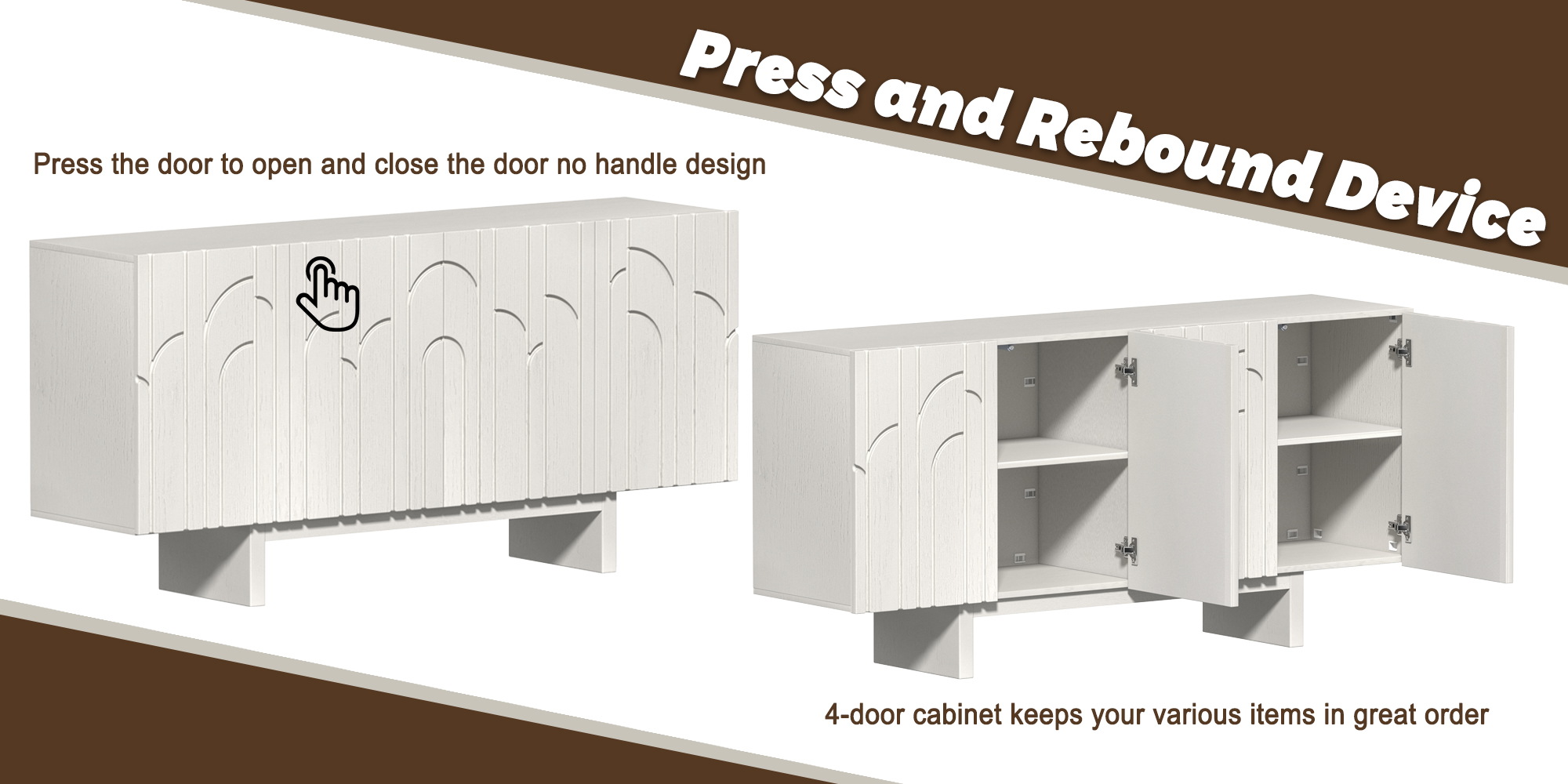 White/Brown MDF 4-Door 63 in. Wood Grain Buffet Sideboard For Living Room, Foyer and Kitchen-Dining Room