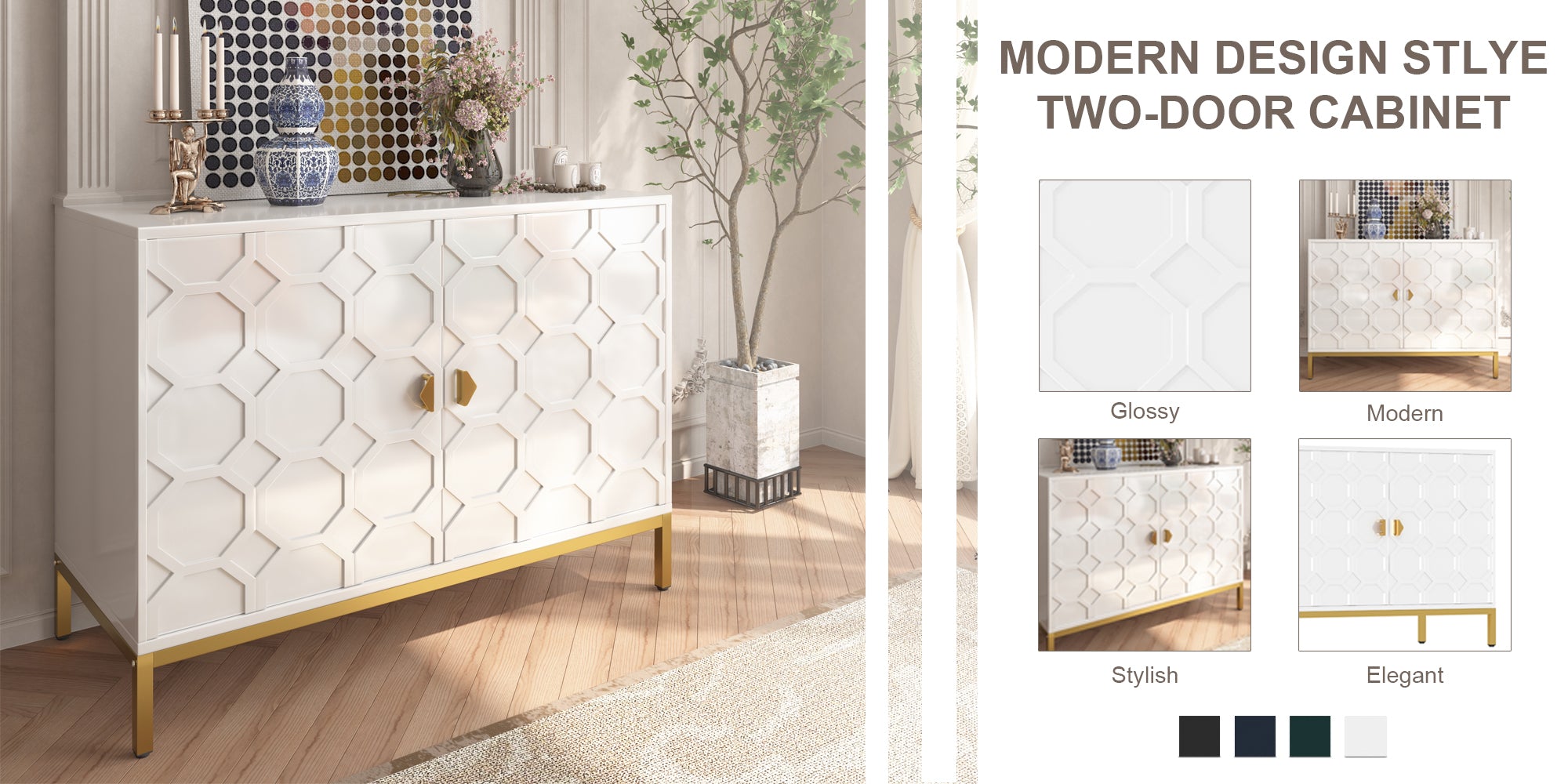 Clihome Freestanding 2-Door Storage Accent Cabinet Black/Blue/Gray/White