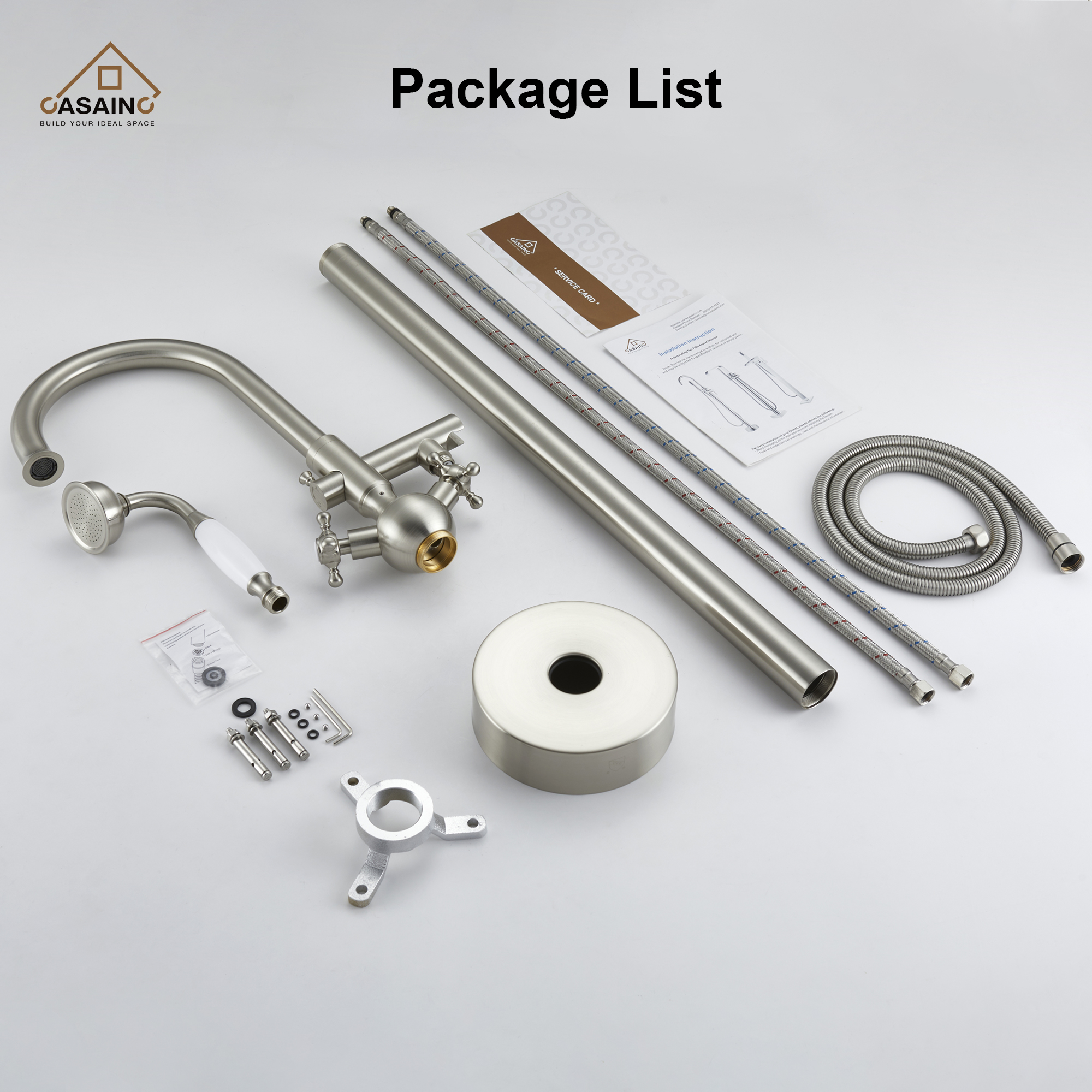 Vintage 2-Handle Floor-Mount Buthtub Freestanding Roman Tub Faucet in Brushed Brass