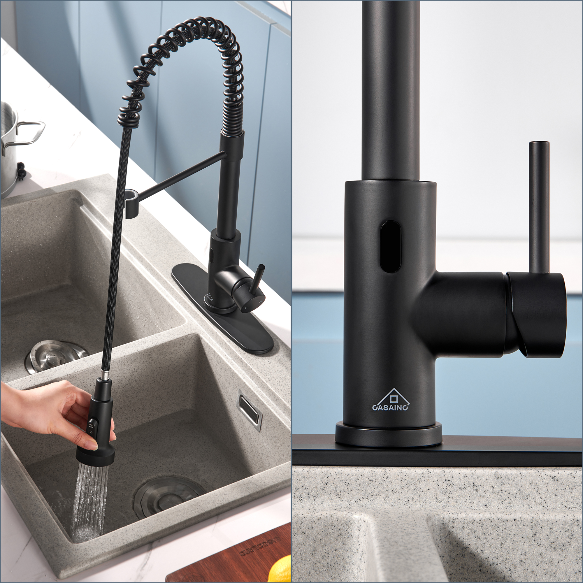 3-Mode Single Handle Pull-Down Sprayer Kitchen Faucet with Touchless Sensor and Includes Deckplate