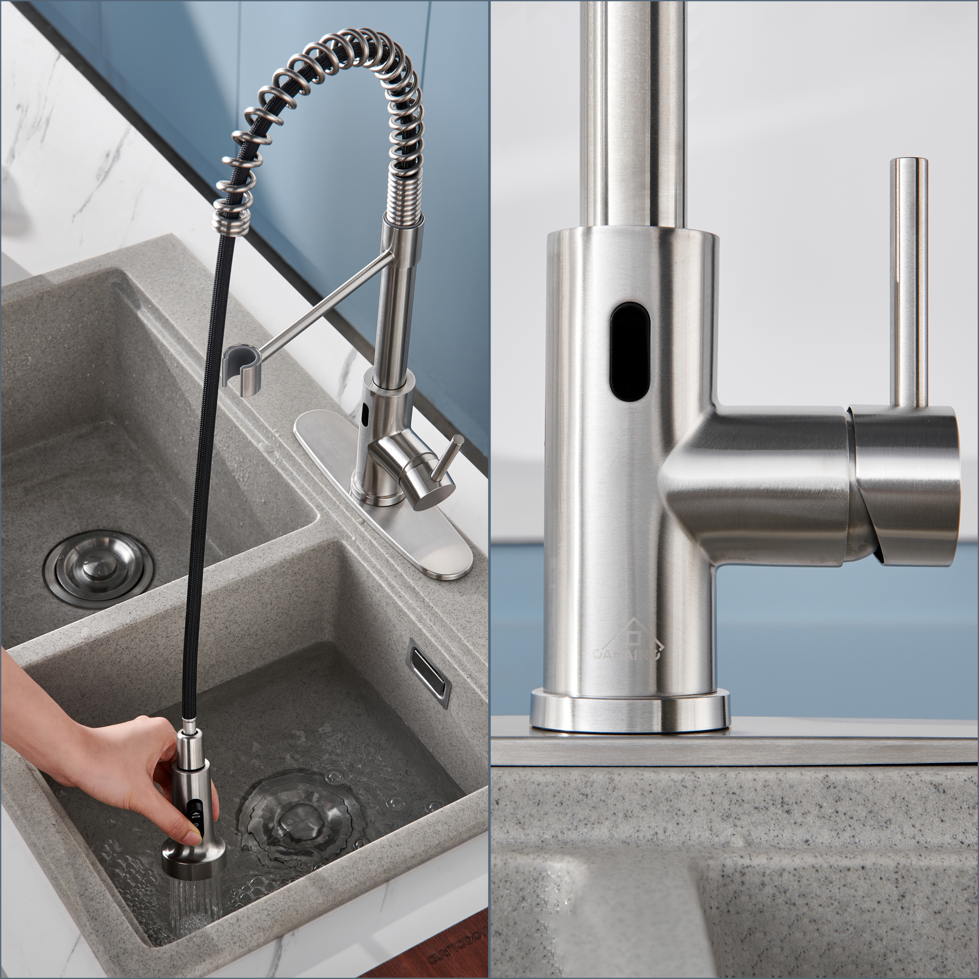 3-Mode Single Handle Pull-Down Sprayer Kitchen Faucet with Touchless Sensor and Includes Deckplate