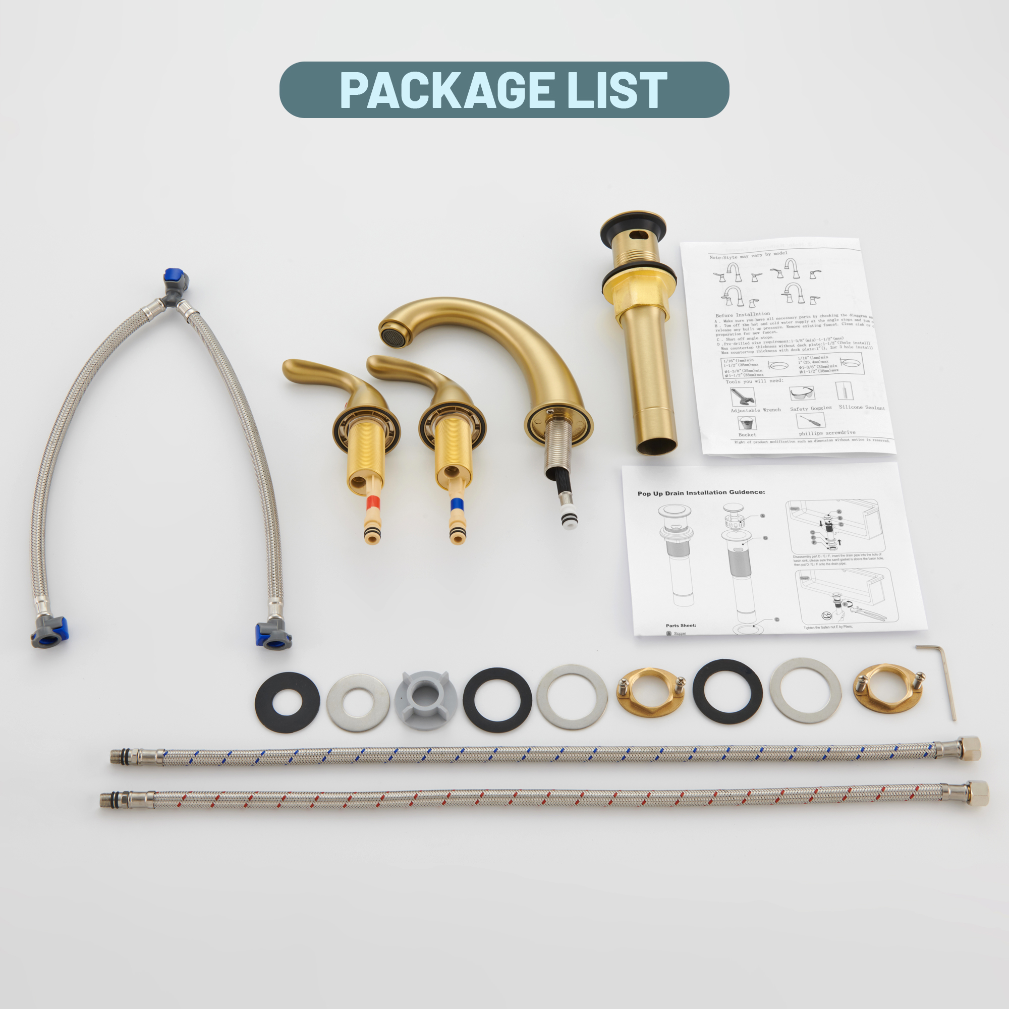 8 in. Widespread Double Handle Bathroom Sink Faucet 3 Hole with Stainless Steel Pop Up Drain in Brushed Nickel/Matte Black/Brushed Gold/Oil Rubbed Bronze