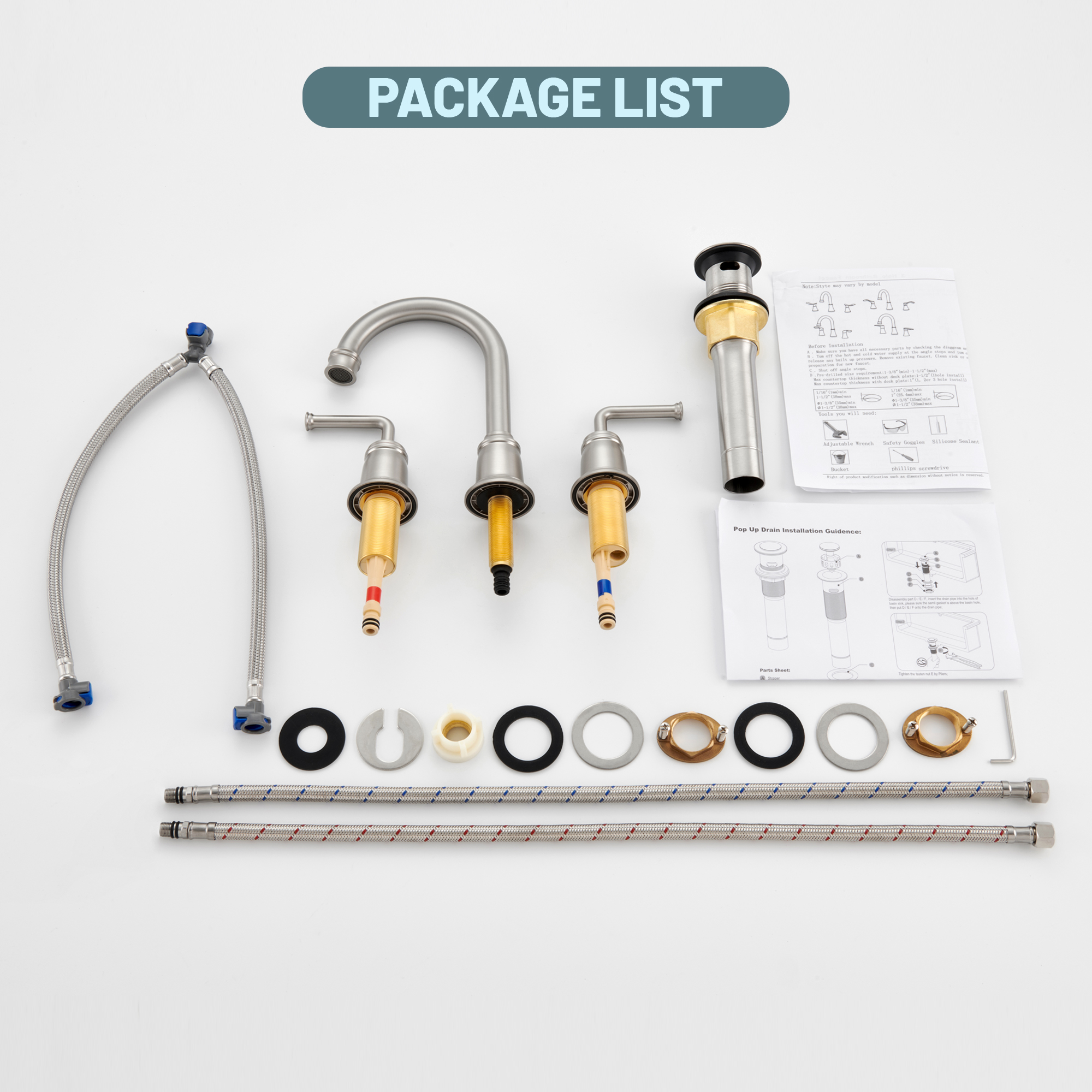 8 in. Widespread Double Handle Bathroom sink Faucet with 360° Swivel Spout, Stainless Steel Drain in Brushed Nickel/Oil Rubbed Bronze/Brushed Gold/Matte Black