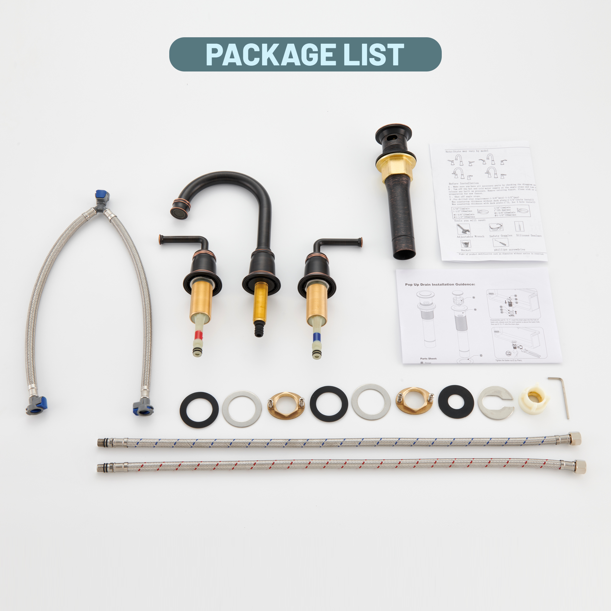 8 in. Widespread Double Handle Bathroom sink Faucet with 360° Swivel Spout, Stainless Steel Drain in Brushed Nickel/Oil Rubbed Bronze/Brushed Gold/Matte Black