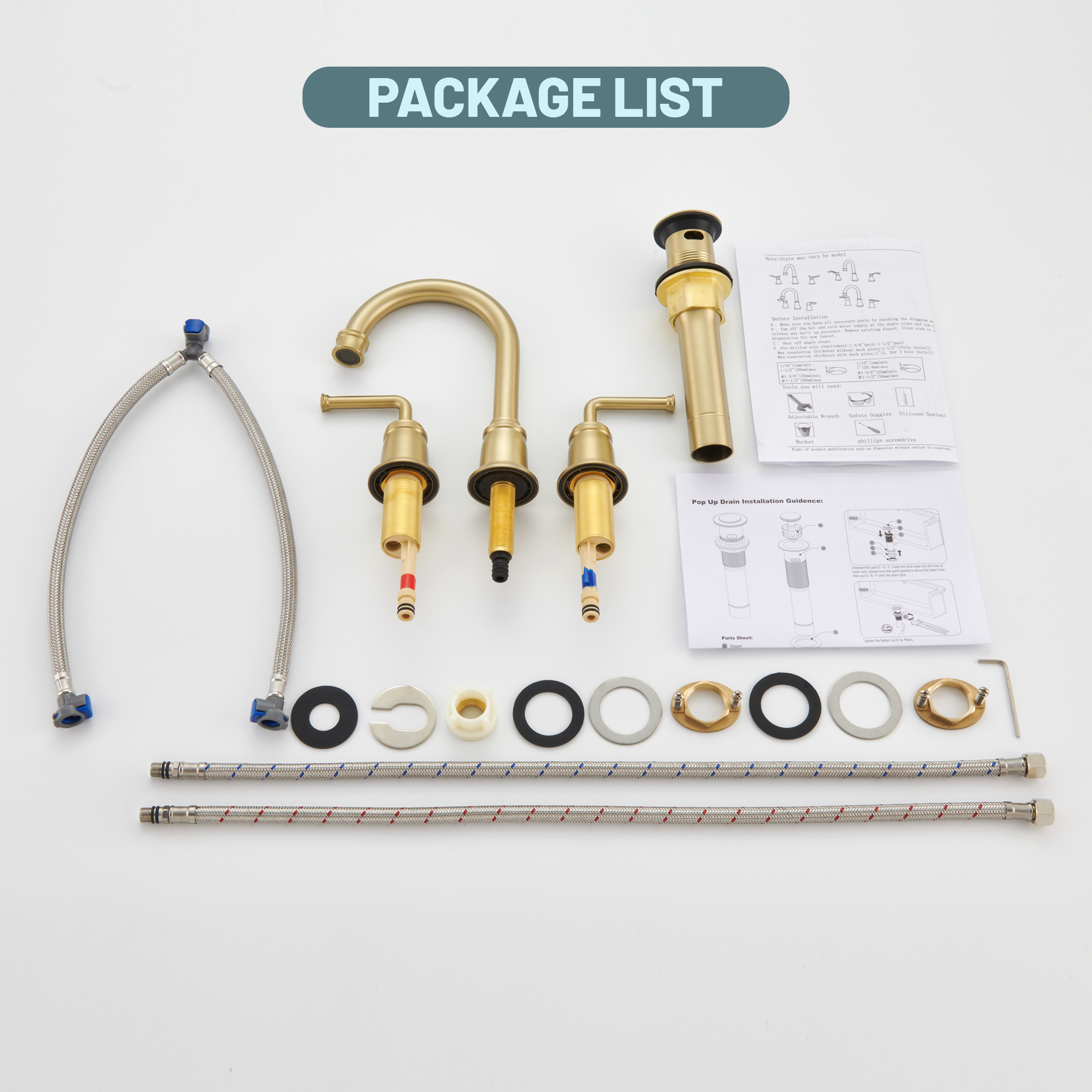 8 in. Widespread Double Handle Bathroom sink Faucet with 360° Swivel Spout, Stainless Steel Drain in Brushed Nickel/Oil Rubbed Bronze/Brushed Gold/Matte Black