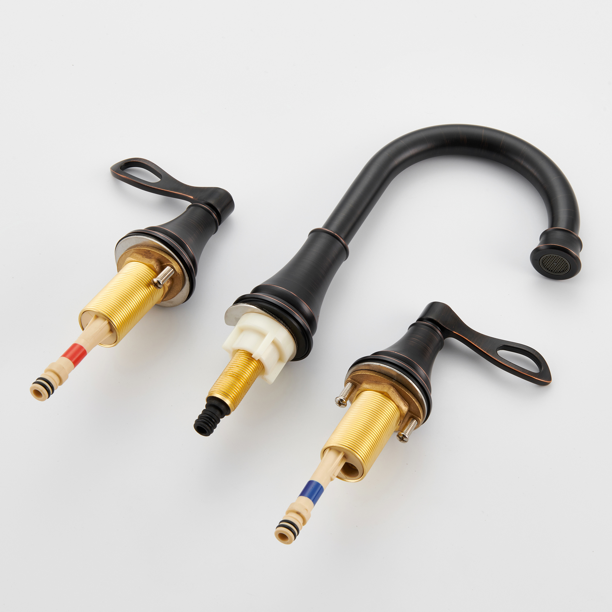 8 in. Widespread Double Handle Bathroom Faucet 3 Holes with 360° Swivel Spout, Stainless Steel Drain in Brushed Nickel/Oil Rubbed Bronze/Brushed Gold/Matte Black