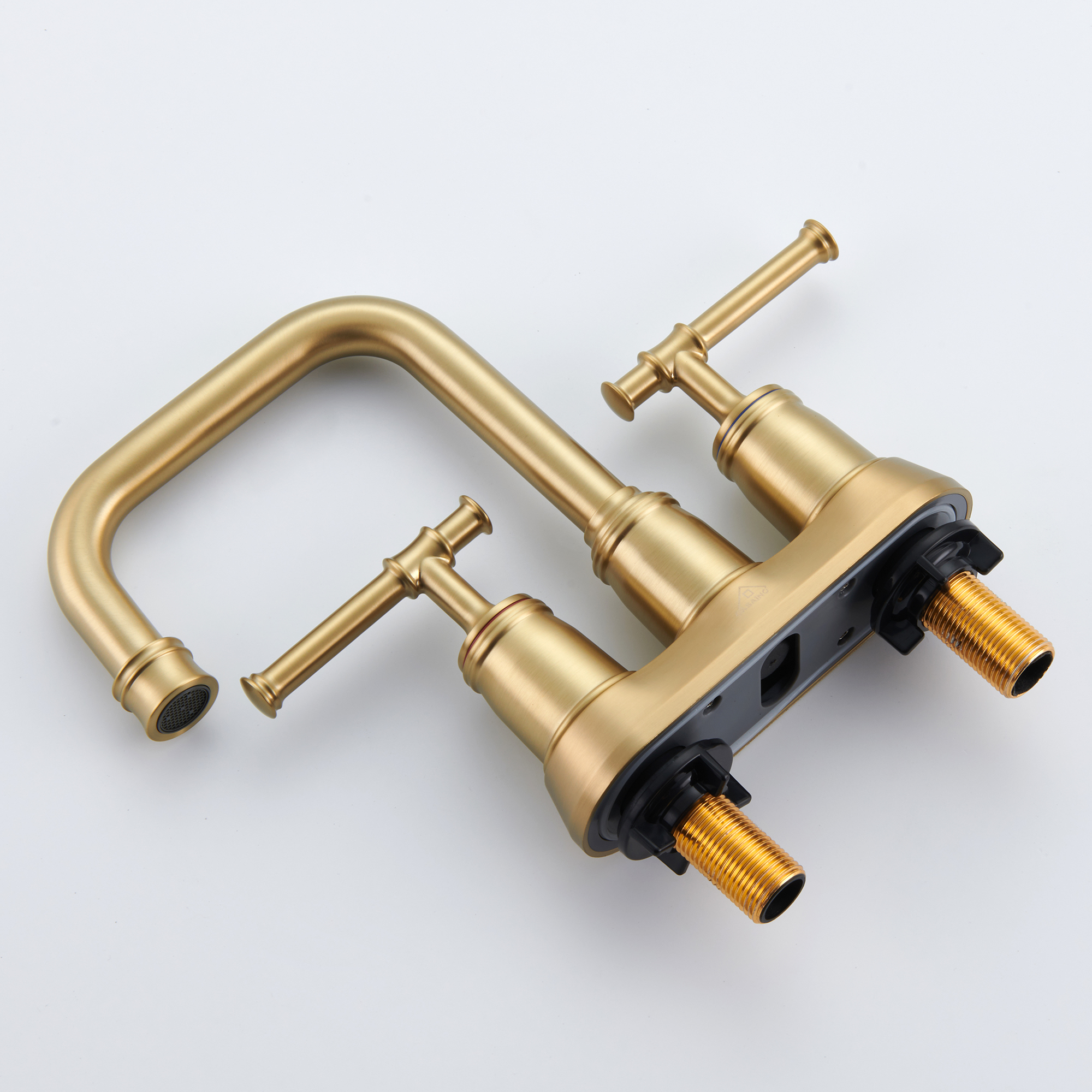 4 in. Centerset Double Handle 2 holes Bathroom Sink Faucet Lavatory Faucet with Stainless steel Drain in Brushed Nickel/Oil Rubbed Bronze/Brushed Gold/Matte Black