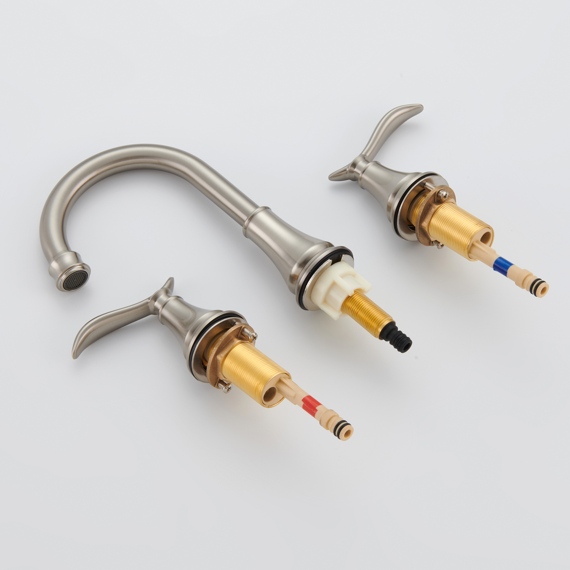 8 in. Widespread Double Handle Bathroom Sink Faucet with 360° Swivel Spout, Stainless Steel Drain Kit in Brushed Nickel/Oil Rubbed Bronze/Brushed Gold/Matte Black