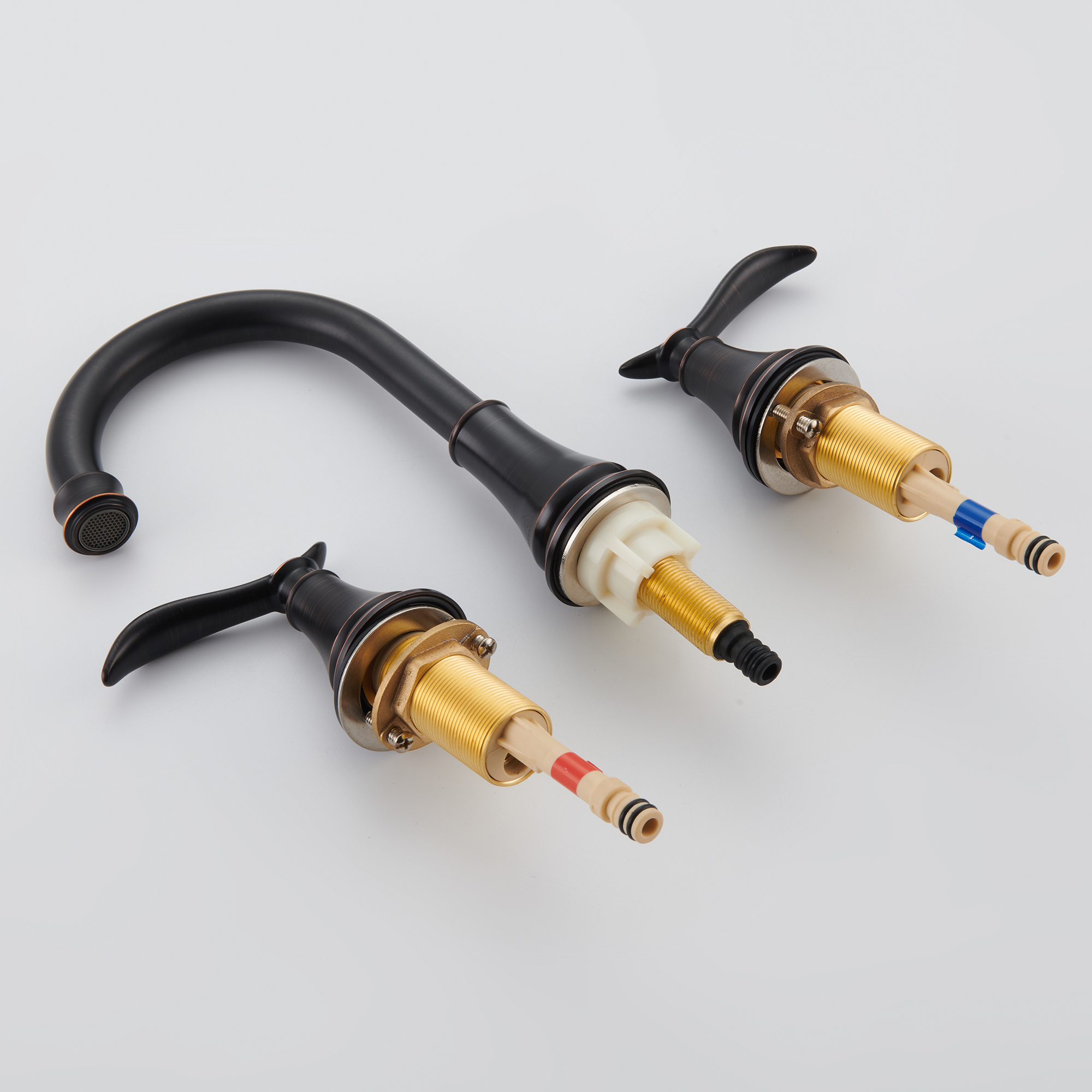 8 in. Widespread Double Handle Bathroom Sink Faucet with 360° Swivel Spout, Stainless Steel Drain Kit in Brushed Nickel/Oil Rubbed Bronze/Brushed Gold/Matte Black