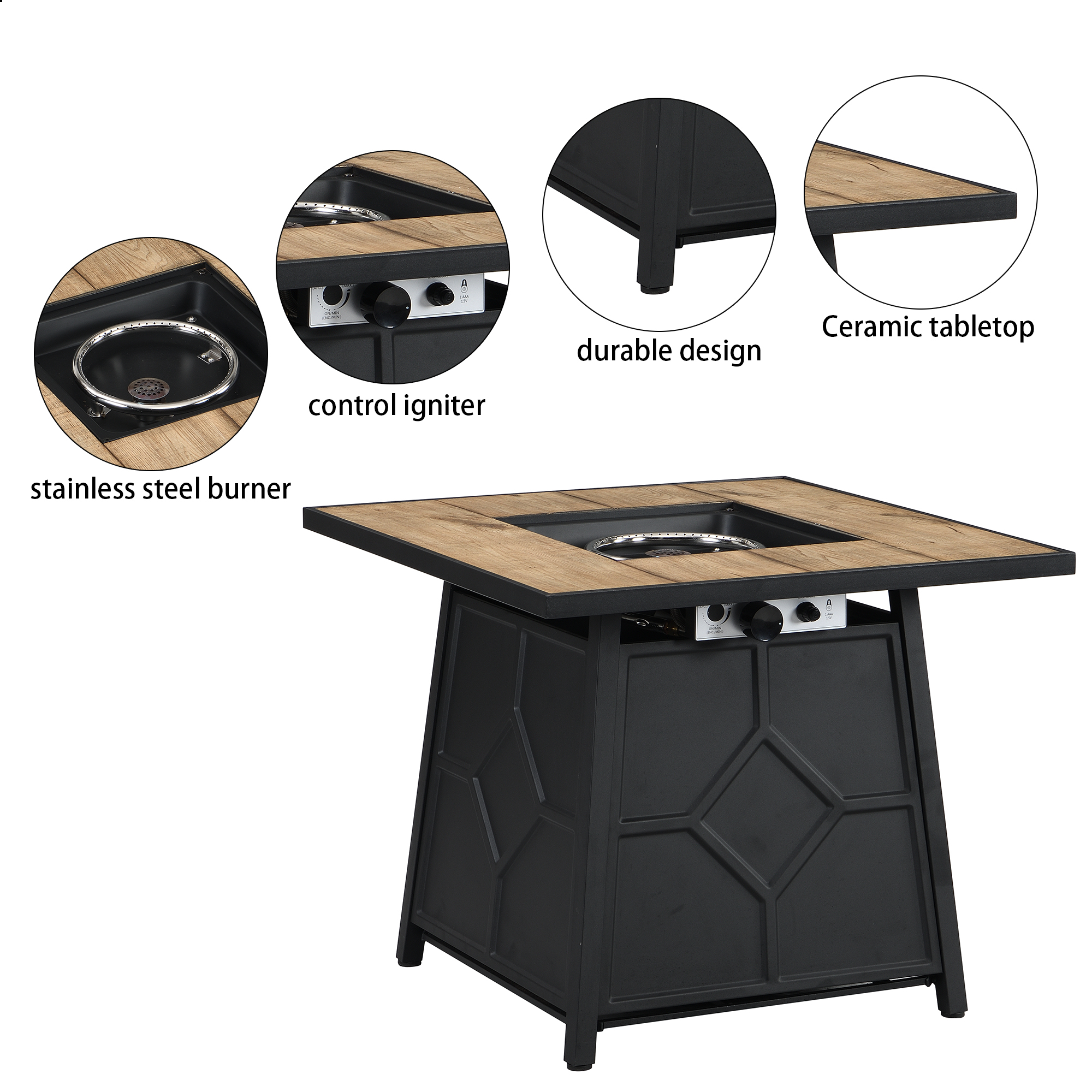 5-Piece / 3-Piece HDPE Adirondack Chair Outdoor Meeting Set with 28-inch Square 40,000 BTU Auto-Ignition Propane Gas Firepit with Waterproof Cover