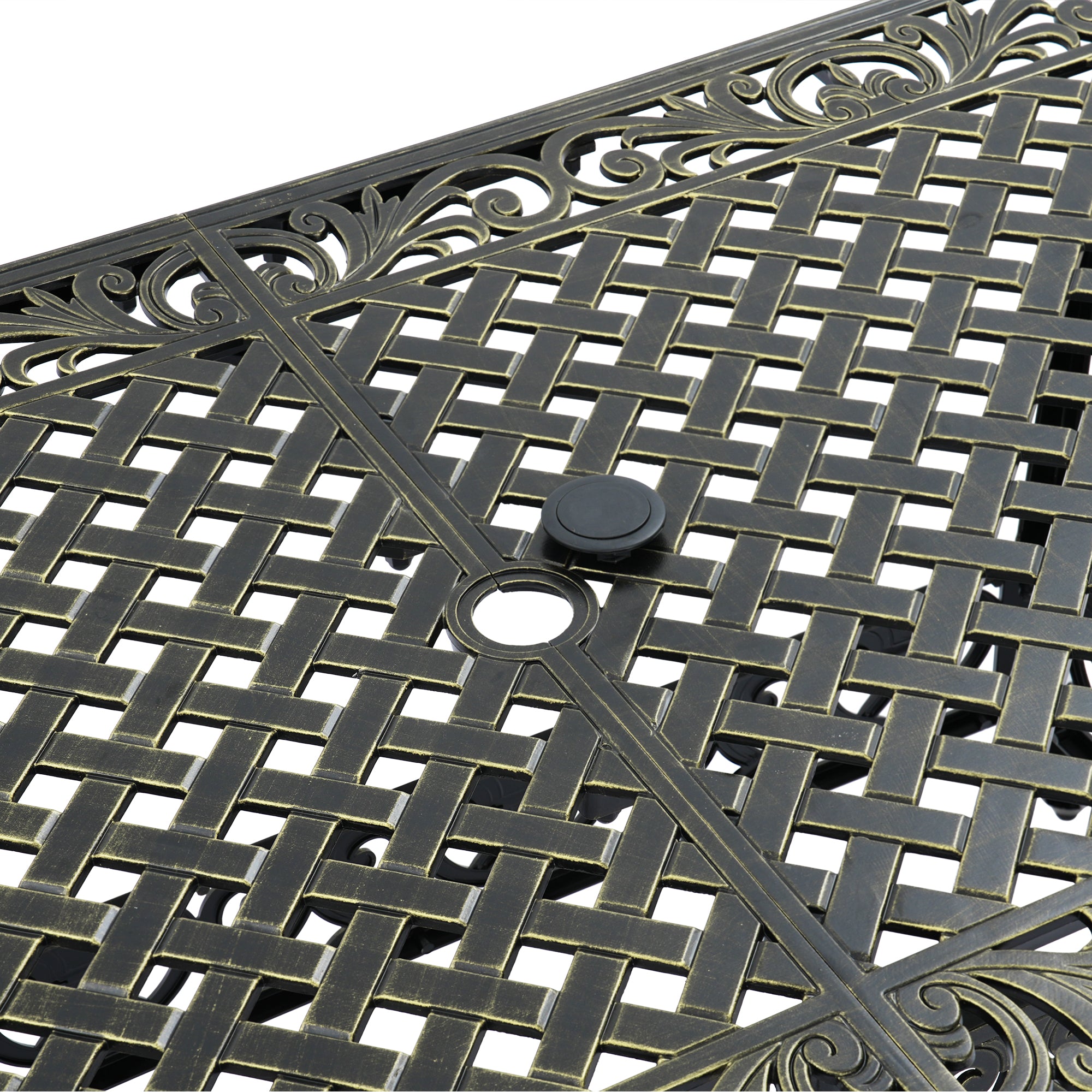 59. in Cast Aluminum Patio Rectangular Dining Table with Umbrella Hole