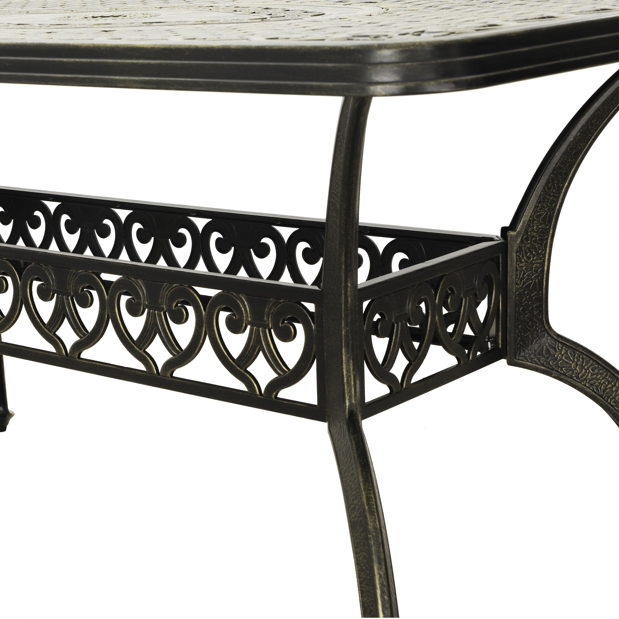 59. in Cast Aluminum Patio Rectangular Hollow-Carved Dining Table with Umbrella Hole