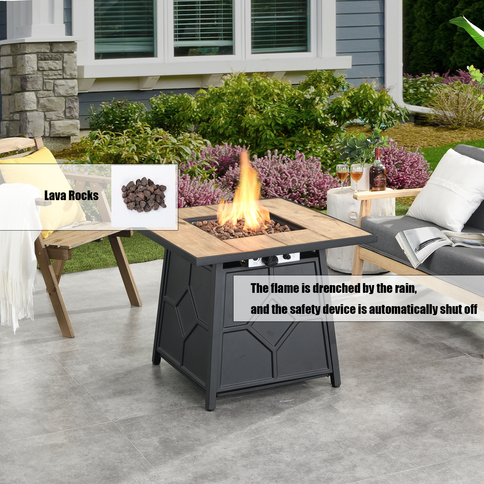 5-Piece HDPE Adirondack Chairs Conversation Set with Outdoor 28-inch Square Fire Pit Table