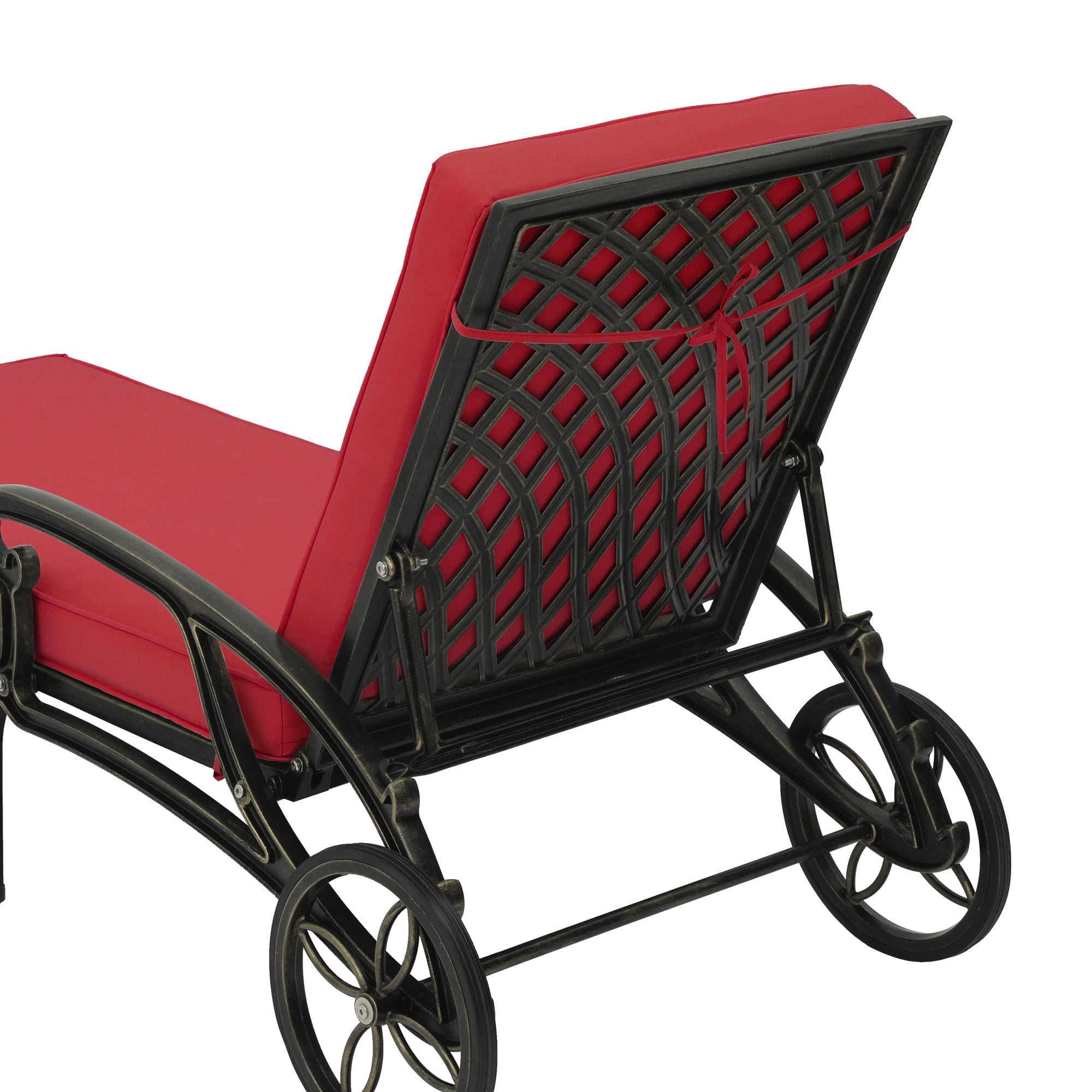 Cast Aluminum Outdoor Chaise Lounge with Removable Beige/Red Cushion