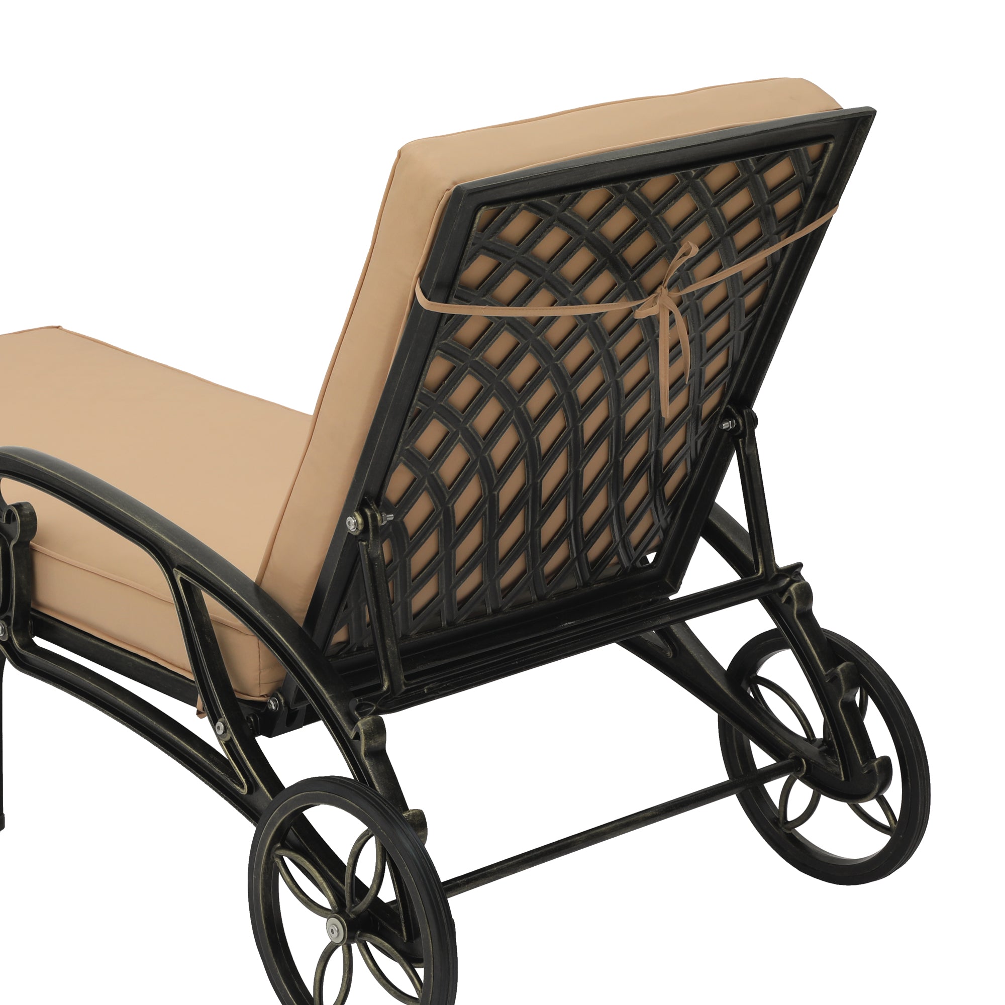 Cast Aluminum Outdoor Chaise Lounge with Removable Beige/Red Cushion