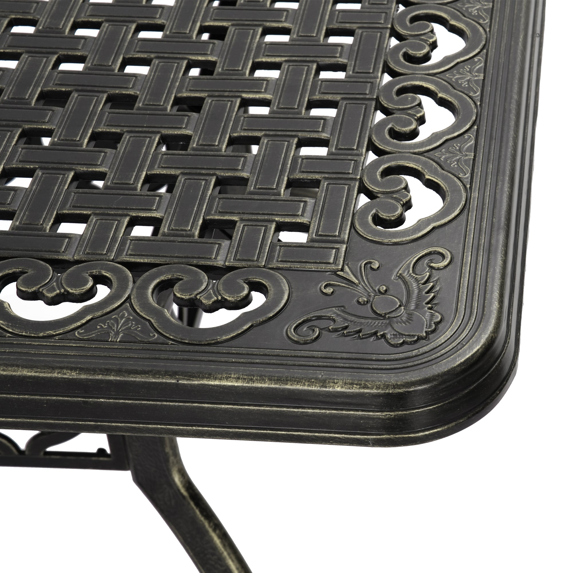 59. in Cast Aluminum Patio Rectangular Hollow-Carved Dining Table with Umbrella Hole