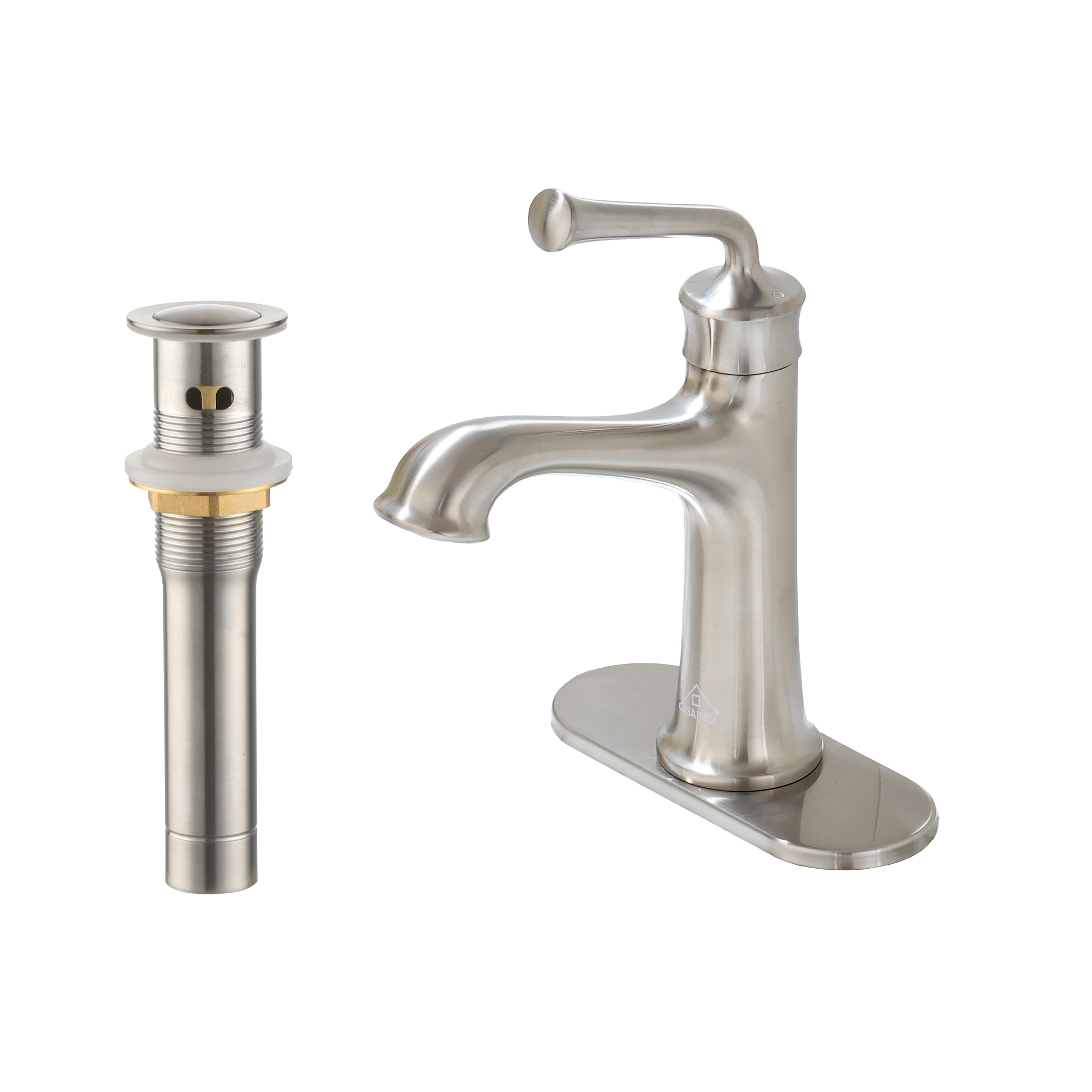 1.2 GPM Single Handle Single Hole Vessel Bathroom Faucet with Deckplate and Pop-Up Drain Kit in Brushed Nickel