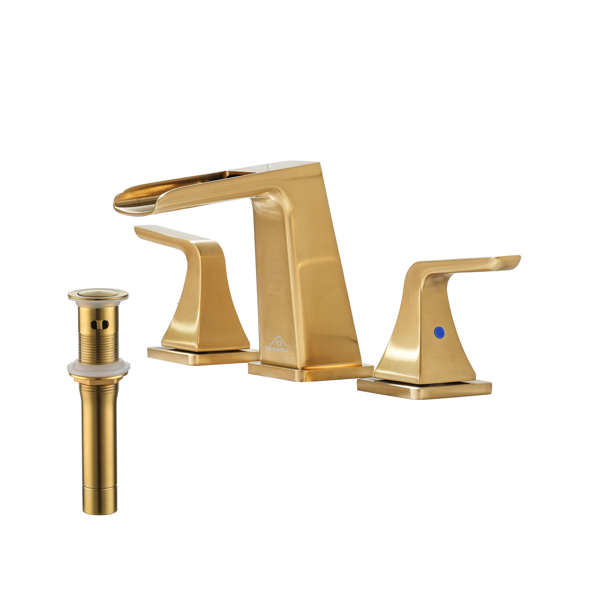 8 in. Widespread 2-Handle Waterfall Spout Bathroom Faucet with Pop-Up Drain Kit in Brushed Nickel/Brushed Gold/Matte Black