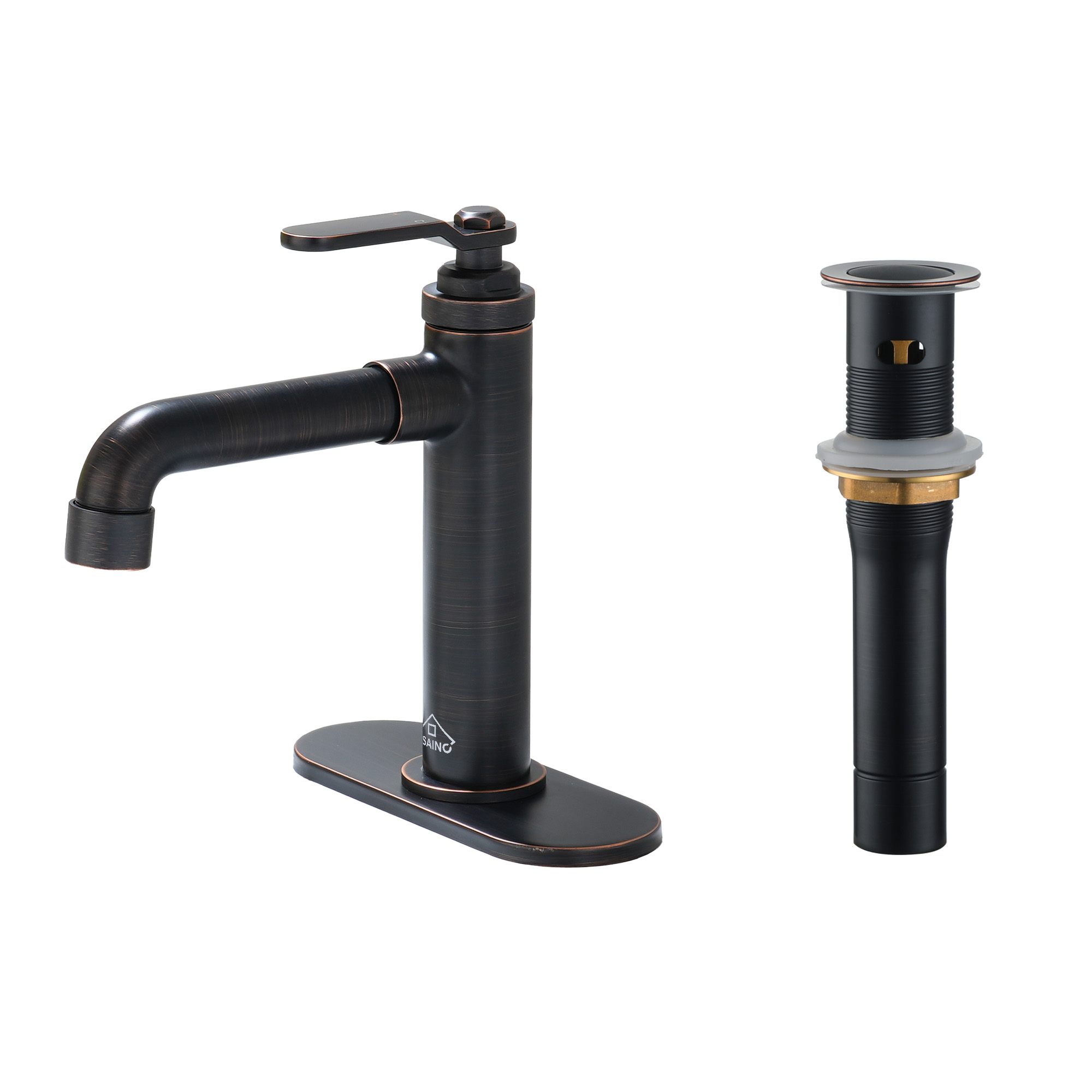 1.2 GPM Single Handle Single Hole Vessel Bathroom Faucet with Deckplate and Pop-Up Drain Kit in Brushed Nickel / Oil Rubbed Bronze