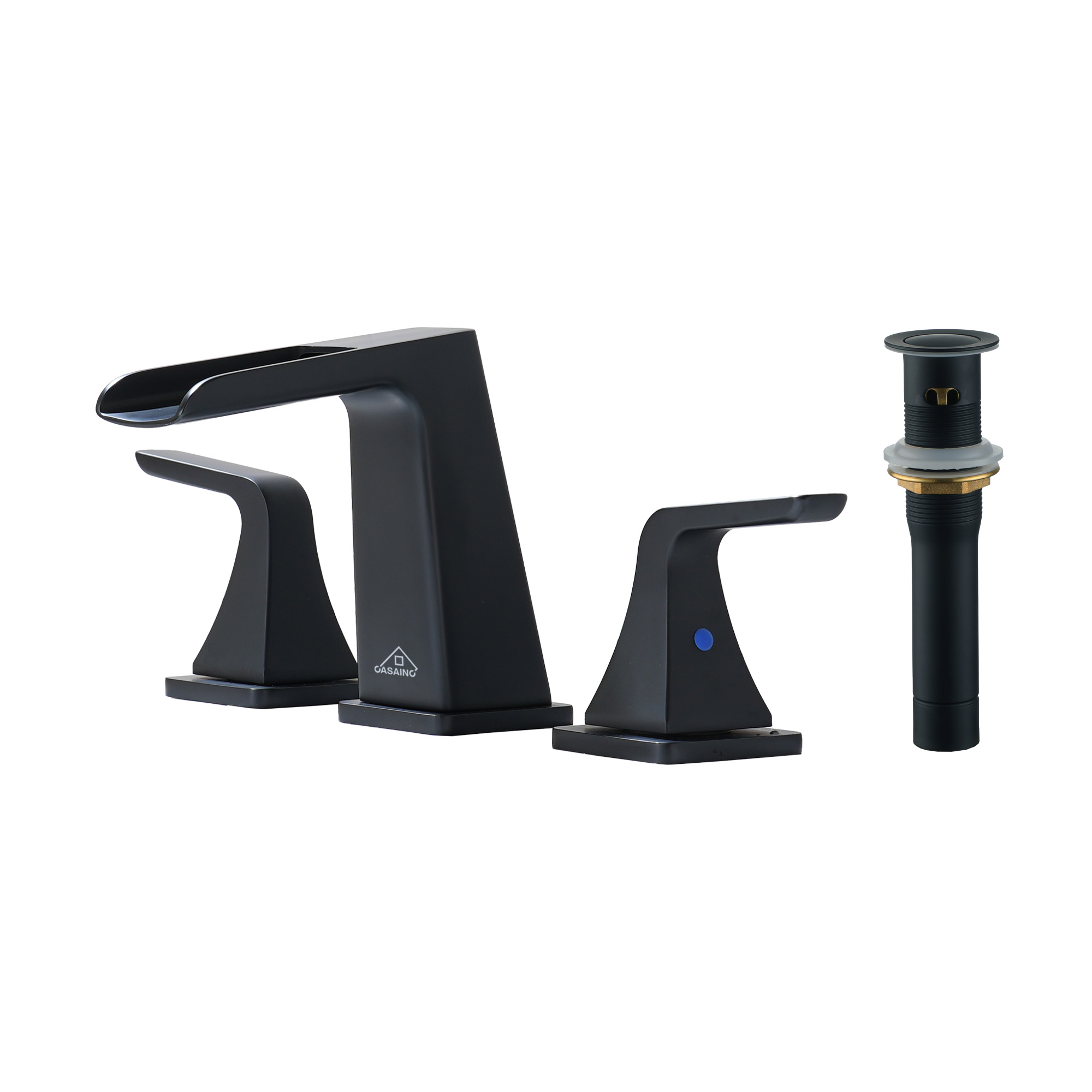 8 in. Widespread 2-Handle Waterfall Spout Bathroom Faucet with Pop-Up Drain Kit in Brushed Nickel/Brushed Gold/Matte Black