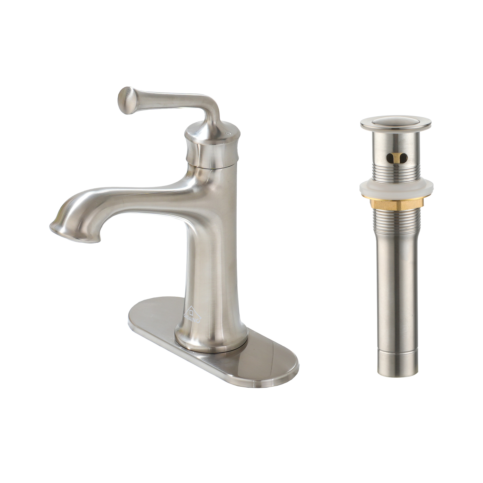 1.2 GPM Single Handle Single Hole Vessel Bathroom Faucet with Deckplate and Pop-Up Drain Kit in Brushed Nickel