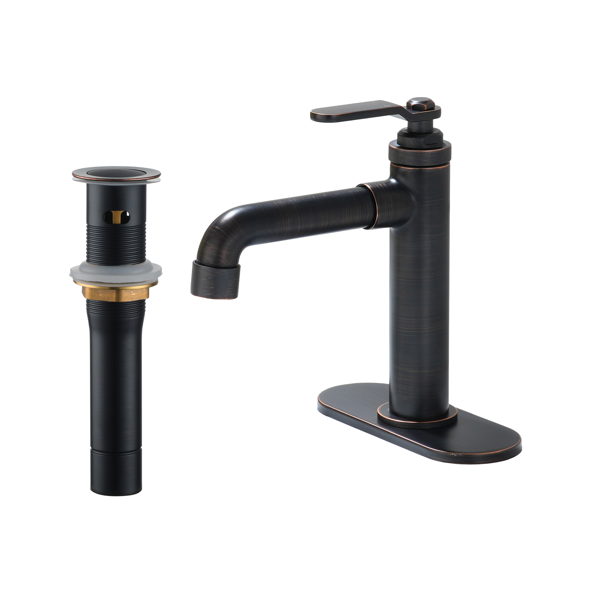 1.2 GPM Single Handle Single Hole Vessel Bathroom Faucet with Deckplate and Pop-Up Drain Kit in Brushed Nickel / Oil Rubbed Bronze