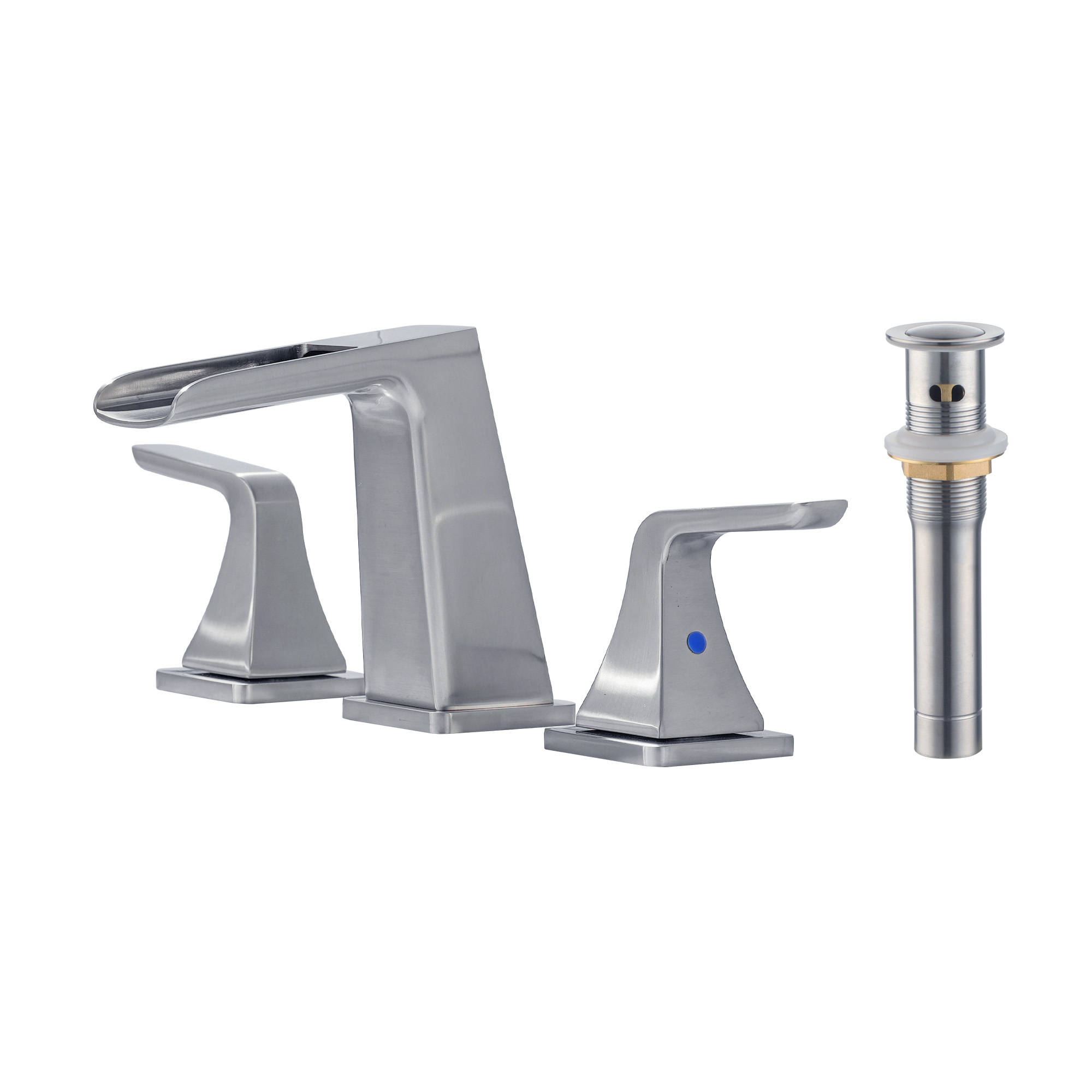 8 in. Widespread 2-Handle Waterfall Spout Bathroom Faucet with Pop-Up Drain Kit in Brushed Nickel/Brushed Gold/Matte Black
