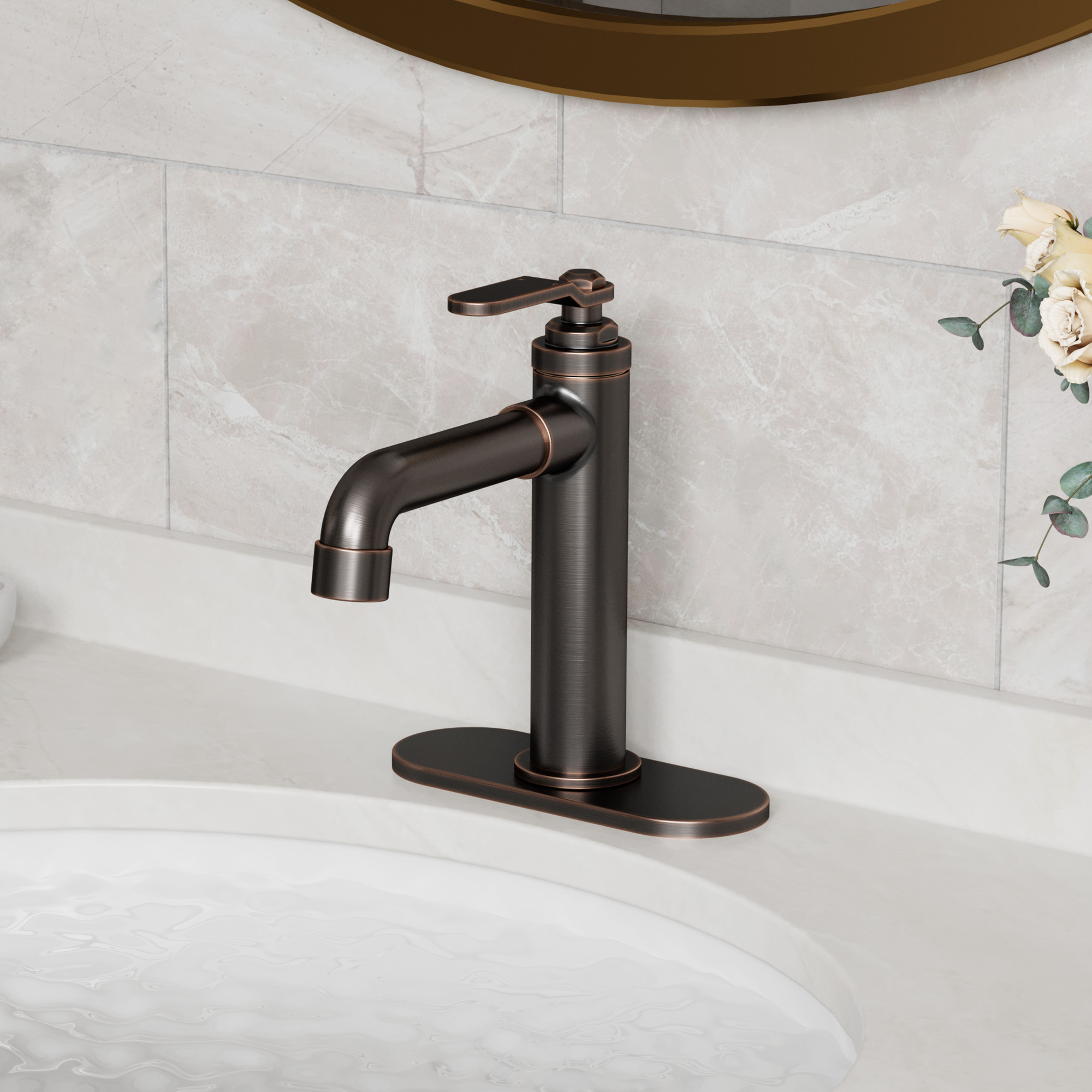 1.2 GPM Single Handle Single Hole Vessel Bathroom Faucet with Deckplate and Pop-Up Drain Kit in Brushed Nickel / Oil Rubbed Bronze