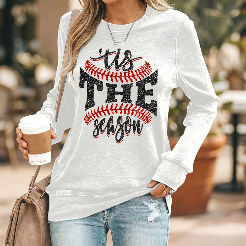  Faux Glitter Tis The Season Baseball Sweatshirt