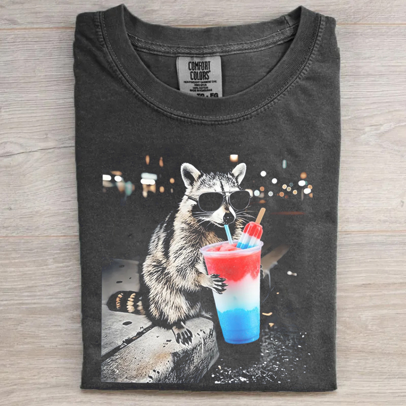 4th of July Raccoon Drinking Patriotic Slushie T-Shirt