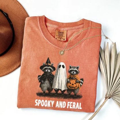 Spooky and Feral Raccoon Halloween T-Shirt
