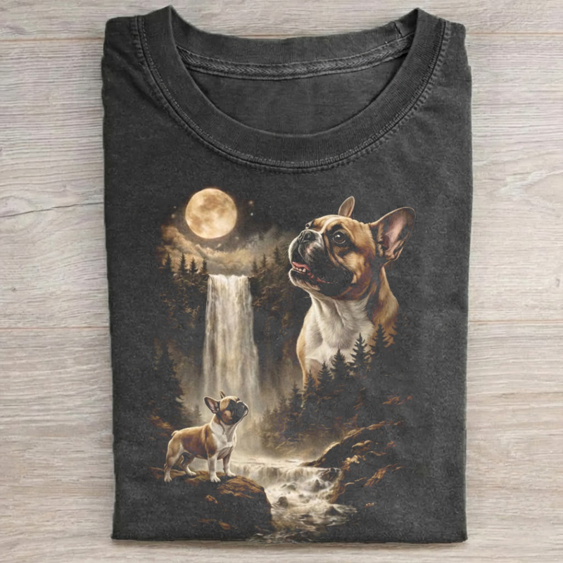 Vintage French Bulldog Howling to the Moon T-shirt