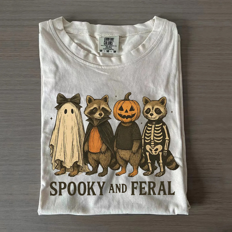 Spooky and Feral Raccoon Funny Halloween Raccoon T-Shirt