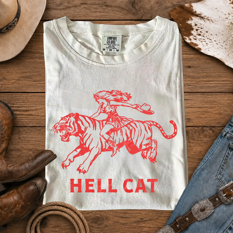 Vintage Cowgirl Hell Cat Western Aesthetic T-Shirt