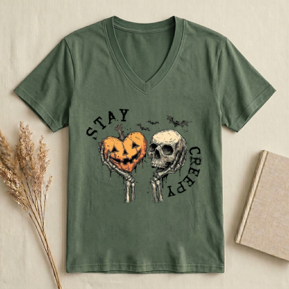 Creepy Halloween Skeleton Hands V-Neck Shirt