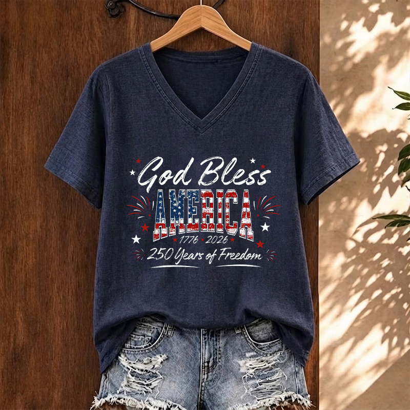God Bless America 250 Years Of Freedom V-neck T-Shirt